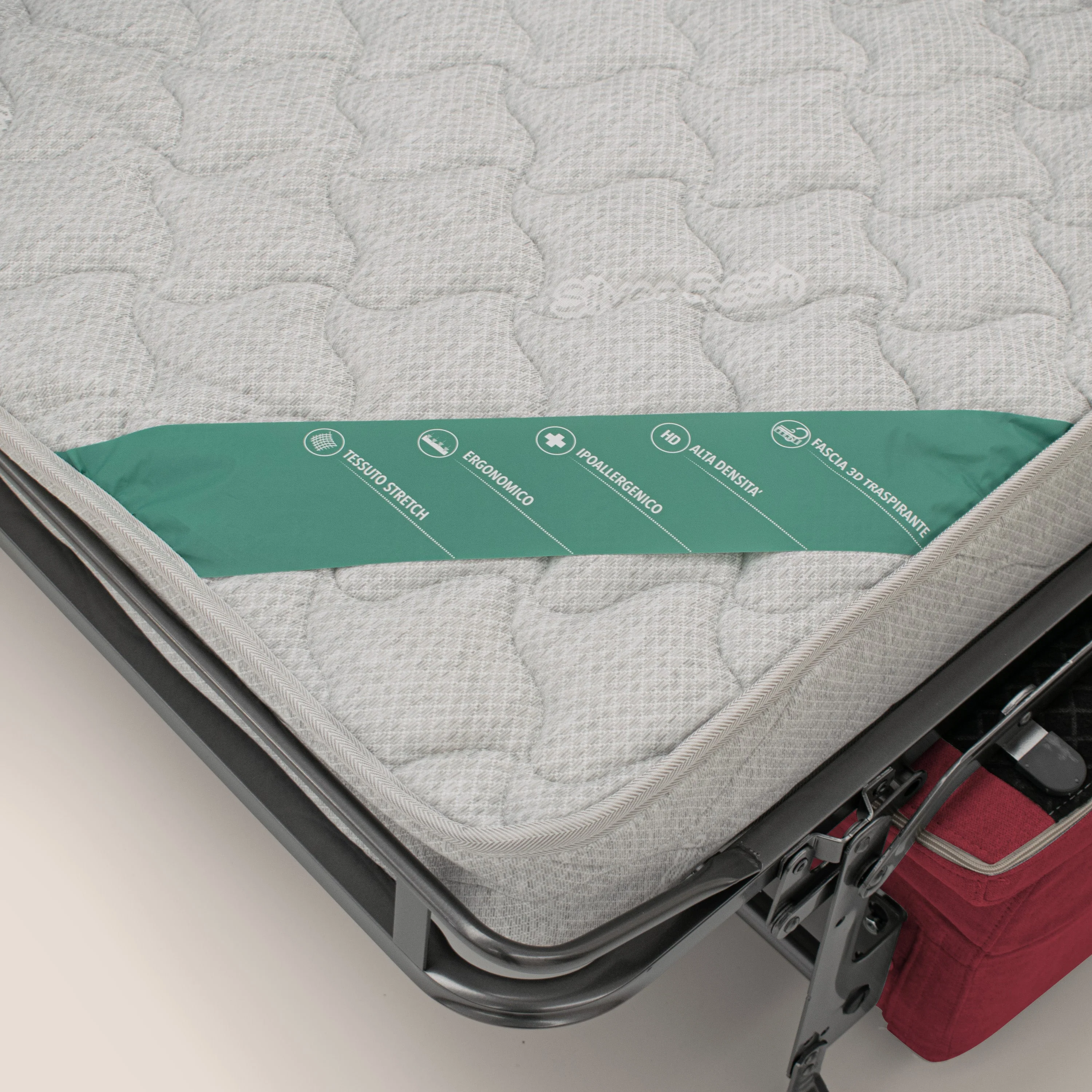Bjorn Canapé convertible avec matelas H 18cm et têtières réglables en tissu imperméable T02 rouge - Image 7