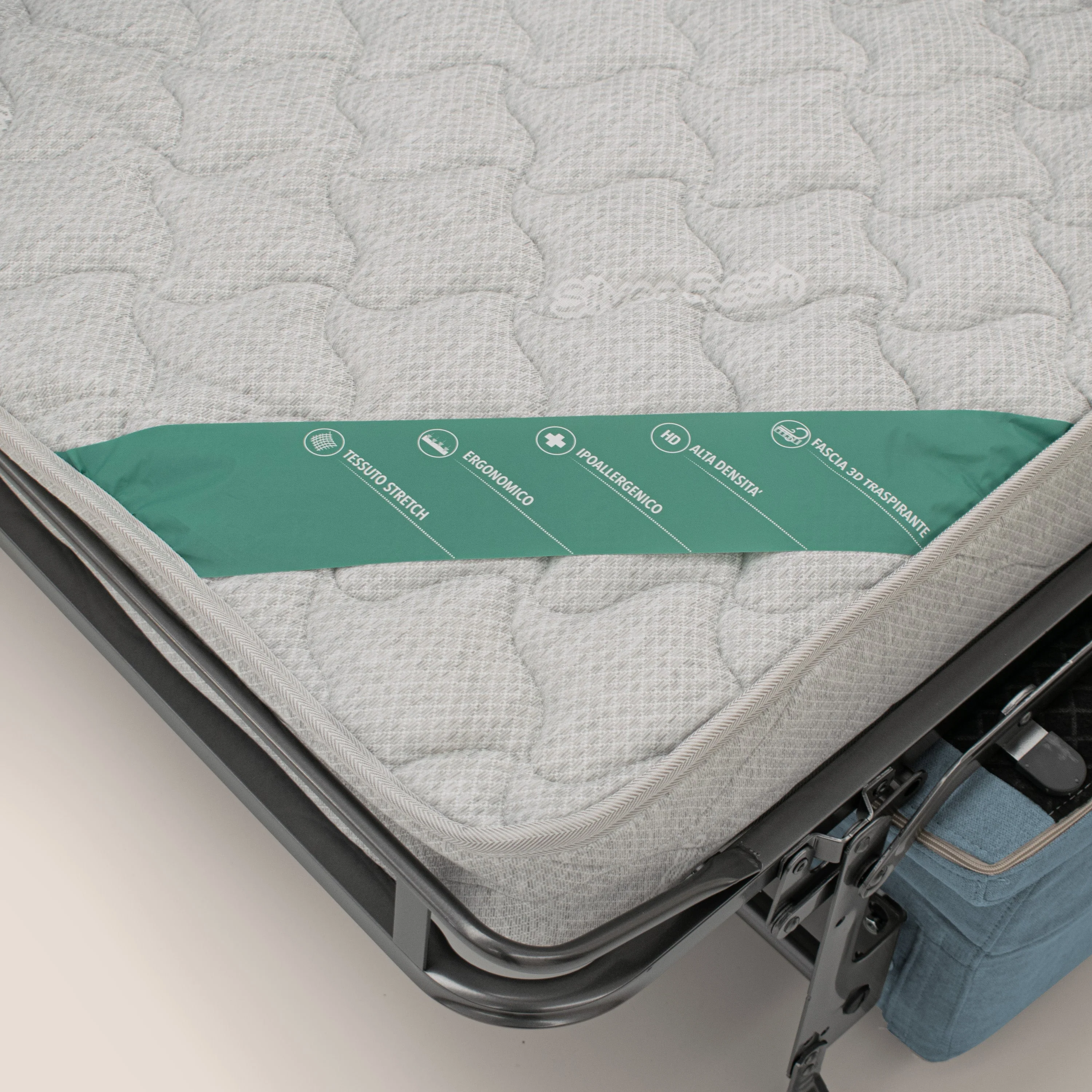 Bjorn Canapé convertible avec matelas H 18cm et têtières réglables en tissu imperméable T02 sucre glace - Image 7