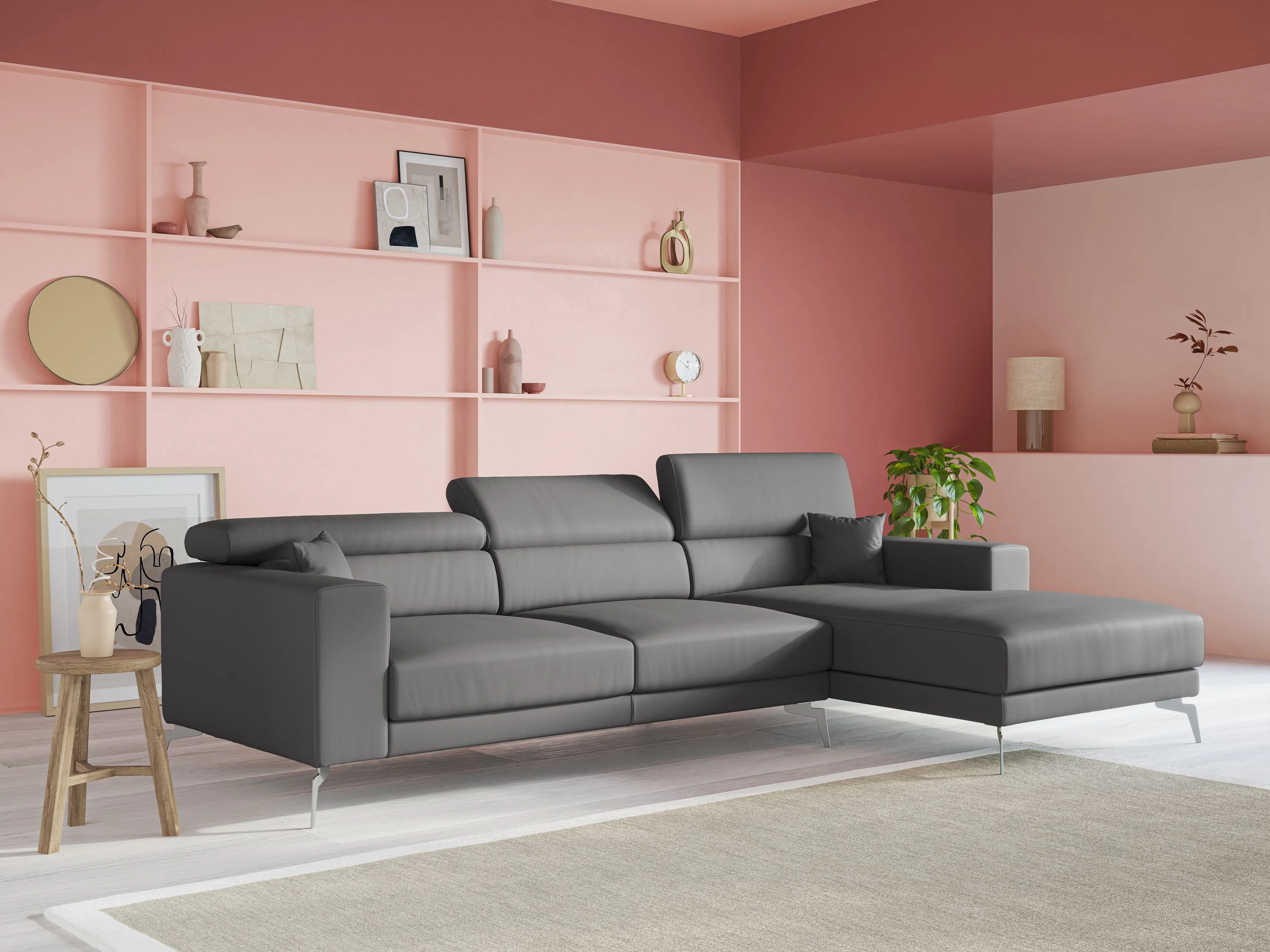 Blade Canapé d'angle moderne avec têtières inclinables en Similicuir T04 rouge - Image 12