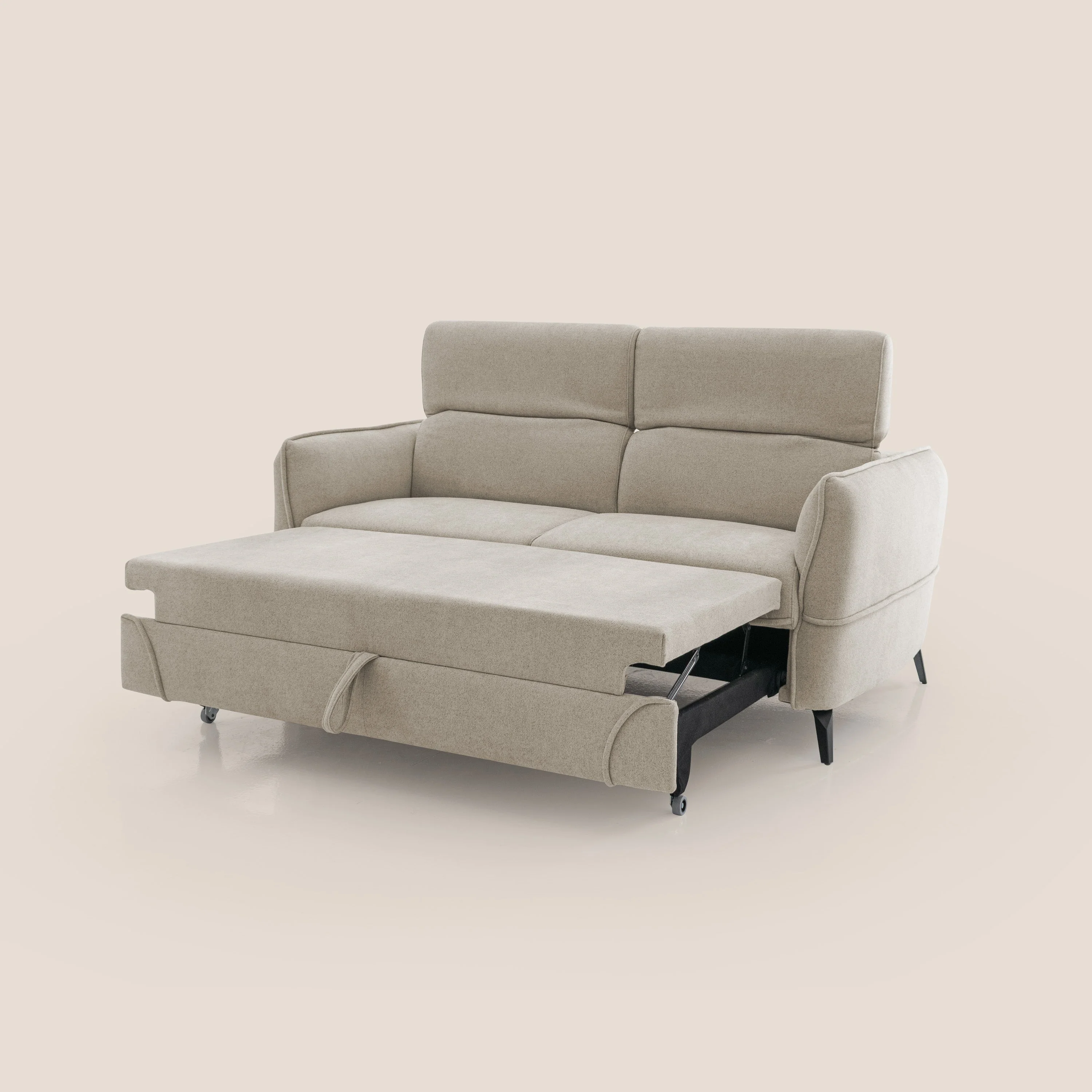 Bloom canapé avec repose-pieds extractible pieds hauts et têtières réglables en bouclette imperméable T07 beige - Image 7