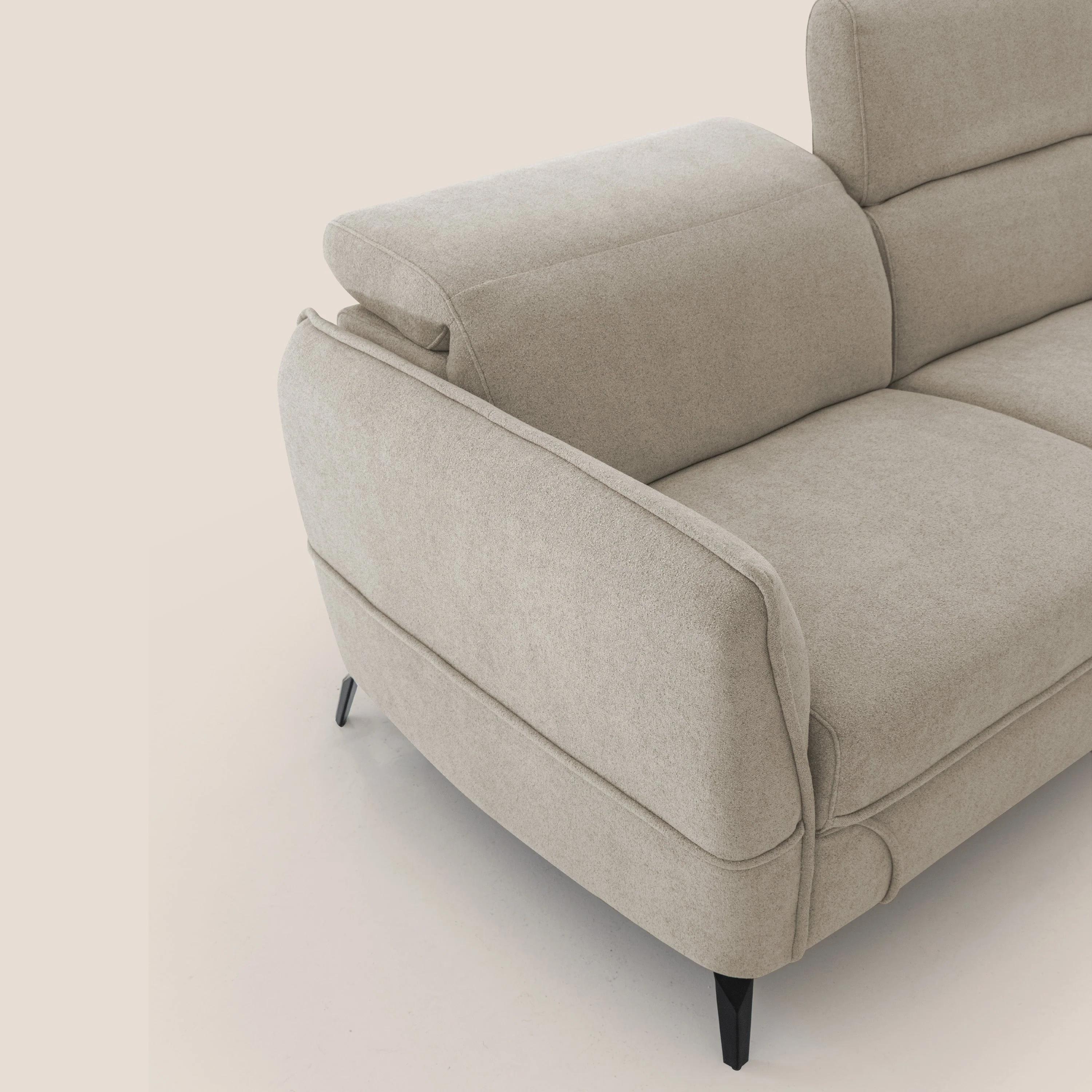Bloom canapé avec repose-pieds extractible pieds hauts et têtières réglables en bouclette imperméable T07 beige - Image 9
