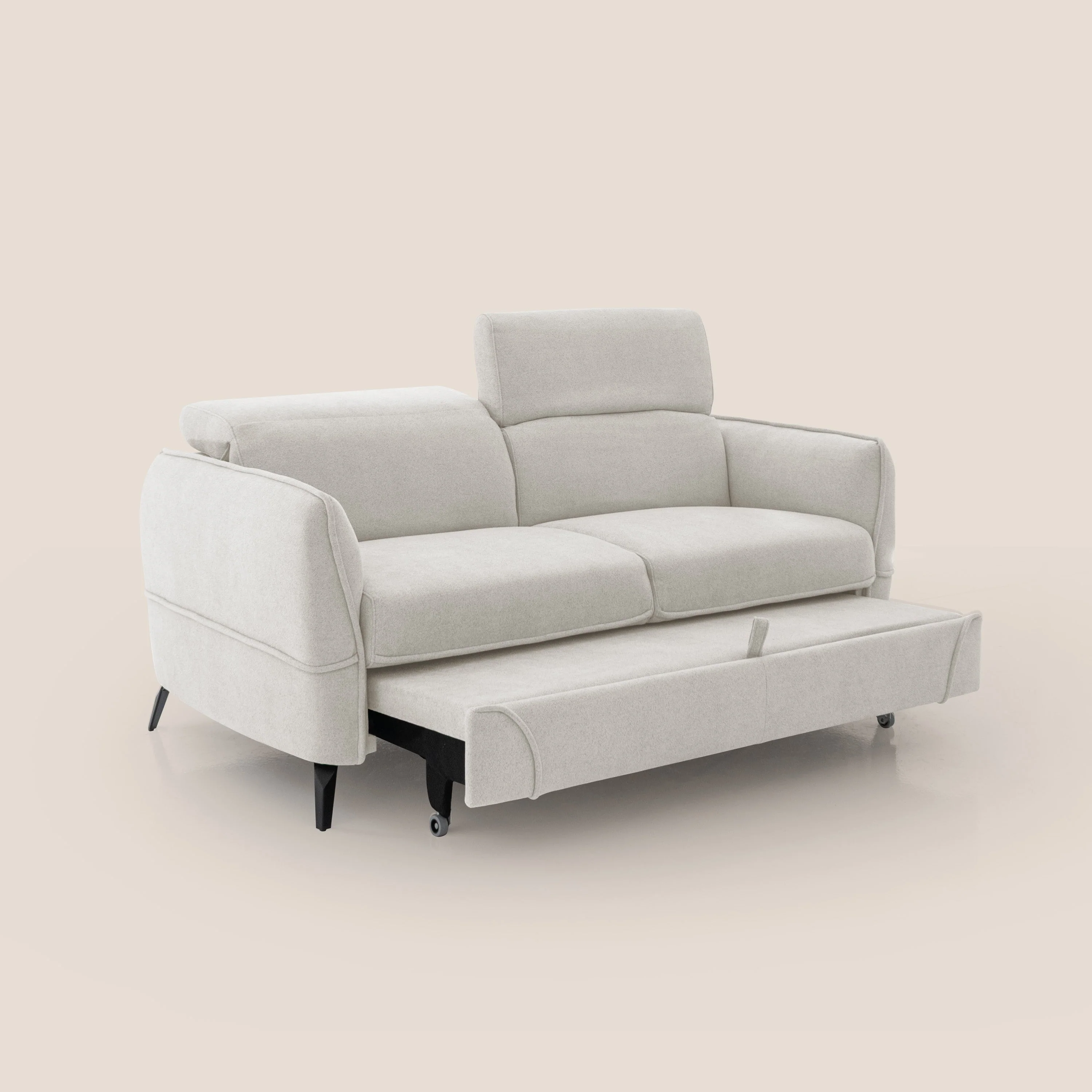 Bloom canapé avec repose-pieds extractible pieds hauts et têtières réglables en bouclette imperméable T07 blanc - Image 5