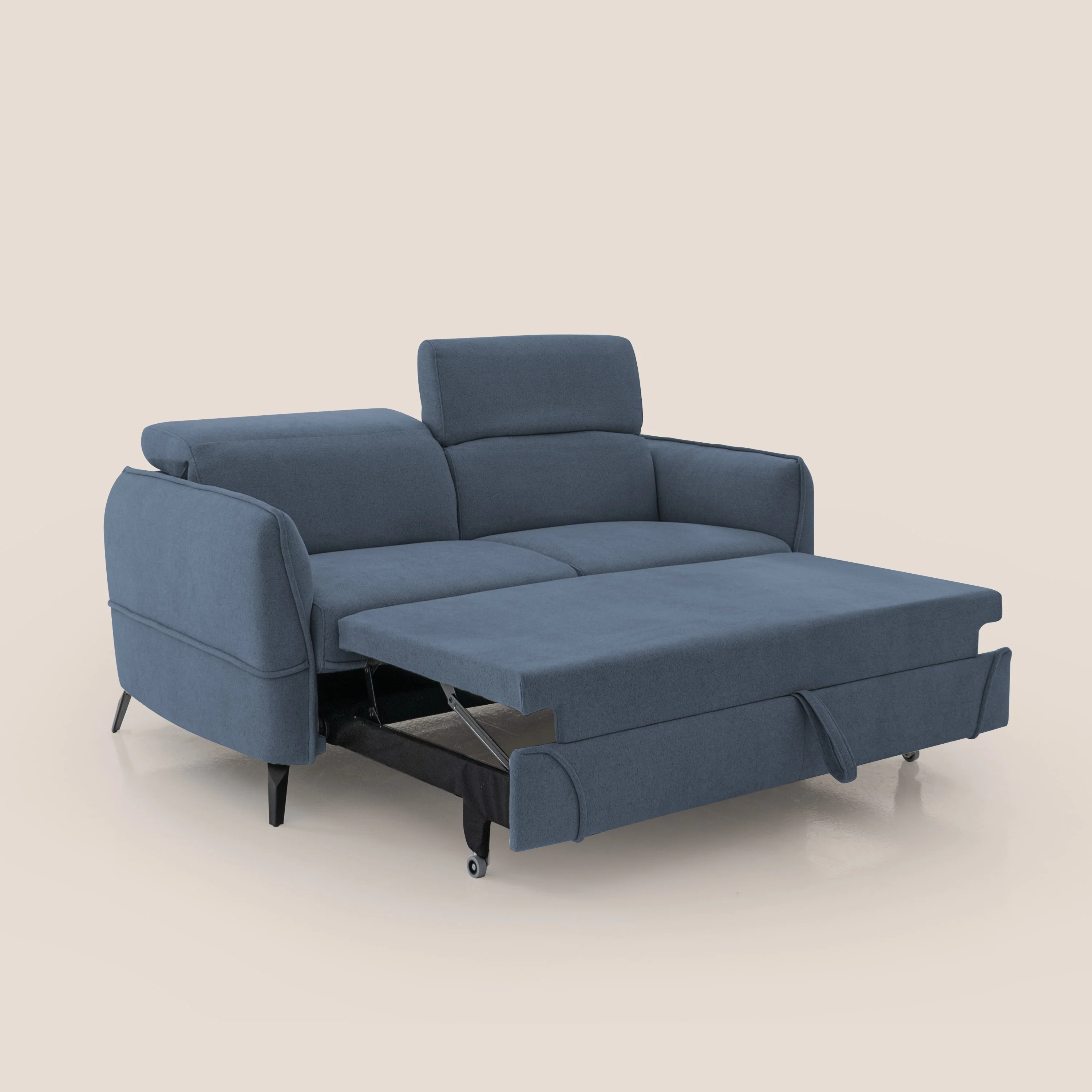 Bloom canapé avec repose-pieds extractible pieds hauts et têtières réglables en bouclette imperméable T07 bleu - Image 2