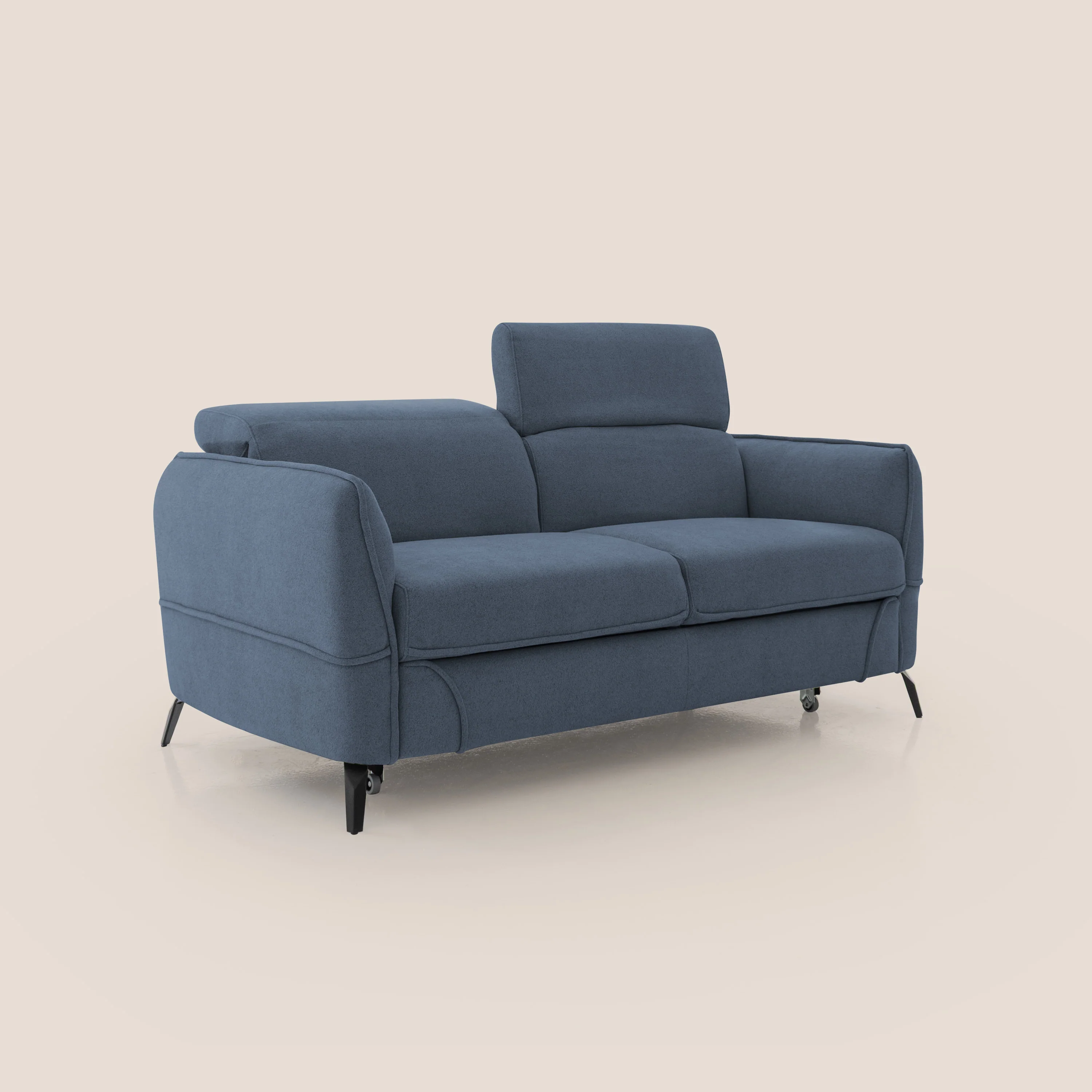 Bloom canapé avec repose-pieds extractible pieds hauts et têtières réglables en bouclette imperméable T07 bleu - Image 3