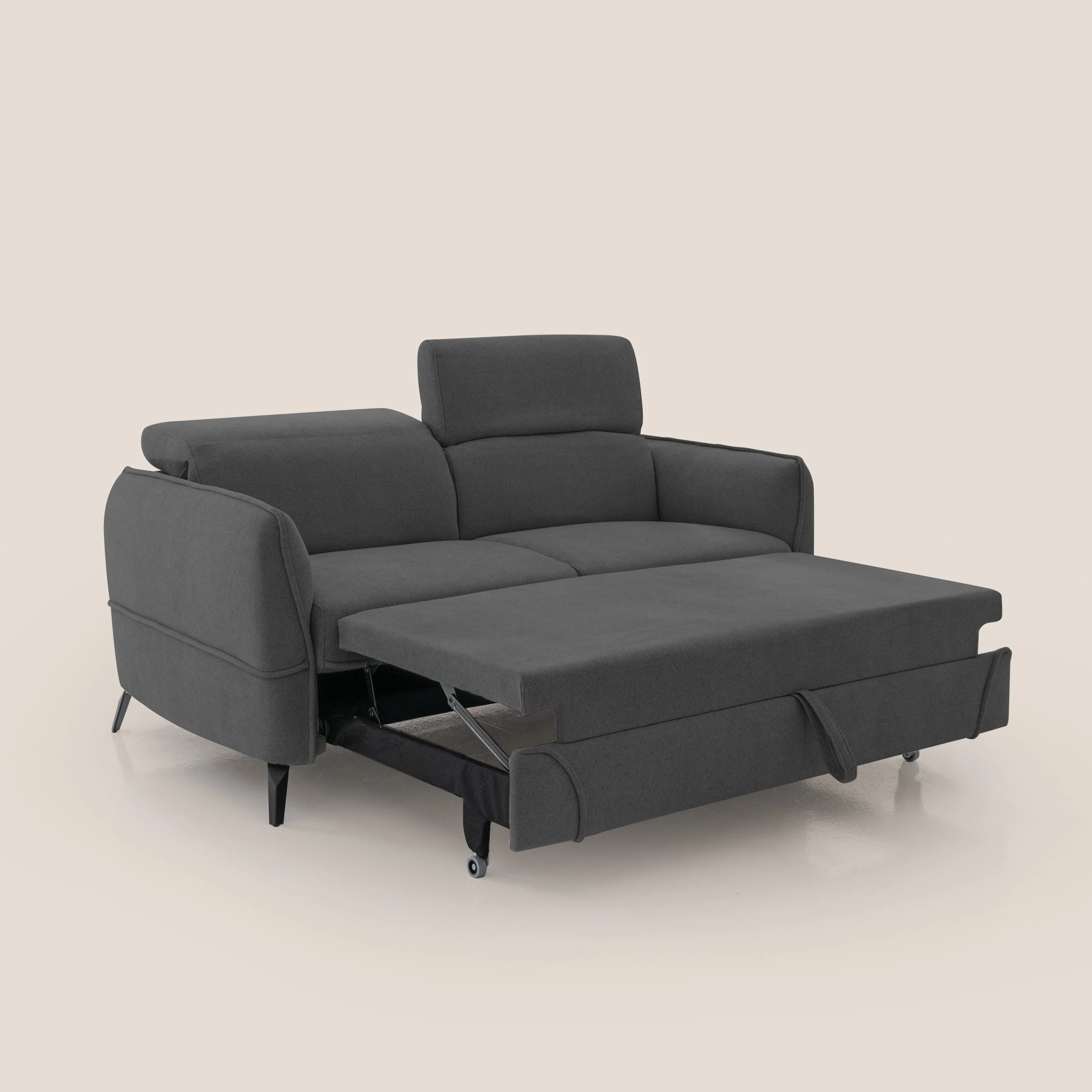 Bloom canapé avec repose-pieds extractible pieds hauts et têtières réglables en bouclette imperméable T07 anthracite - Image 2