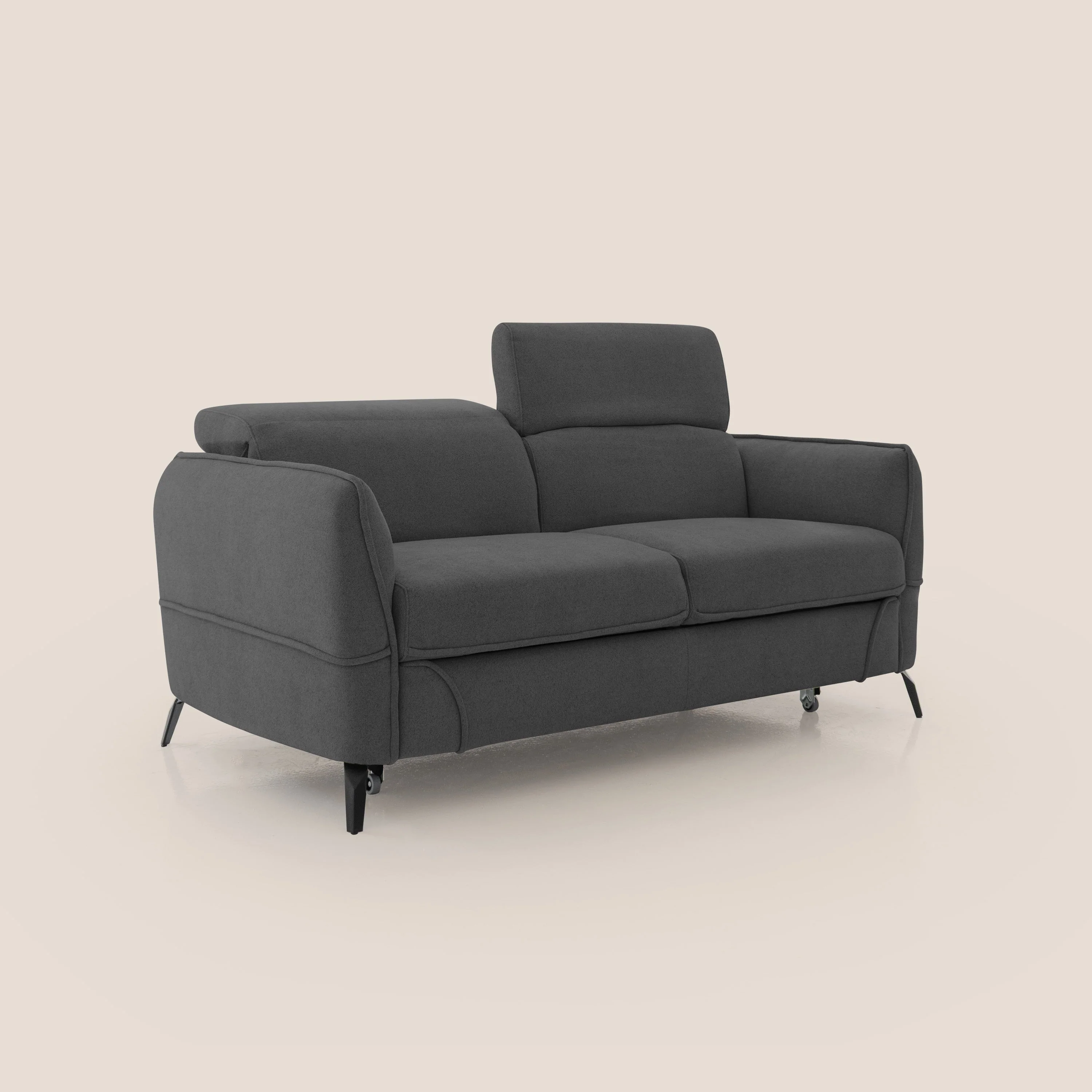 Bloom canapé avec repose-pieds extractible pieds hauts et têtières réglables en bouclette imperméable T07 anthracite - Image 3