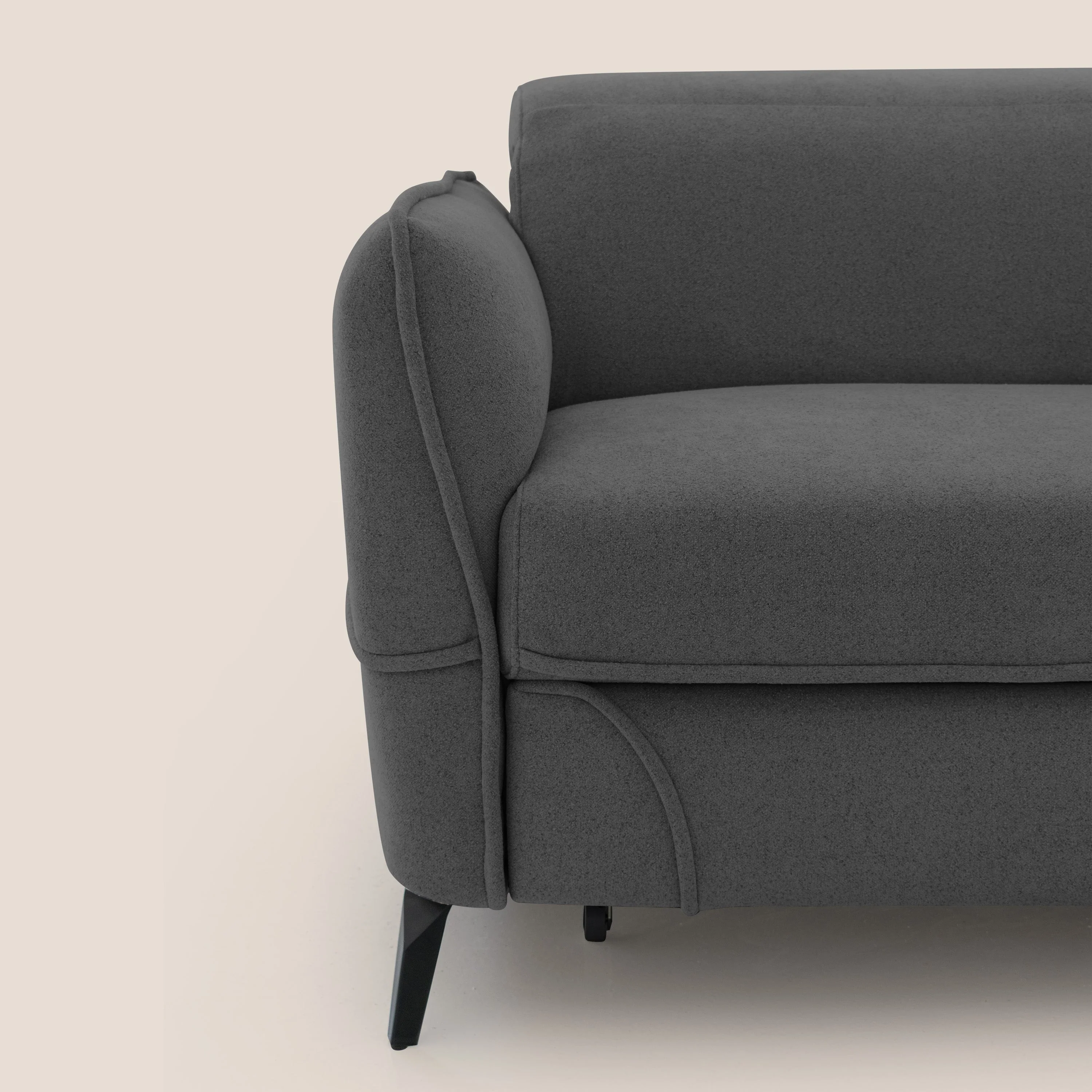 Bloom canapé avec repose-pieds extractible pieds hauts et têtières réglables en bouclette imperméable T07 anthracite - Image 4