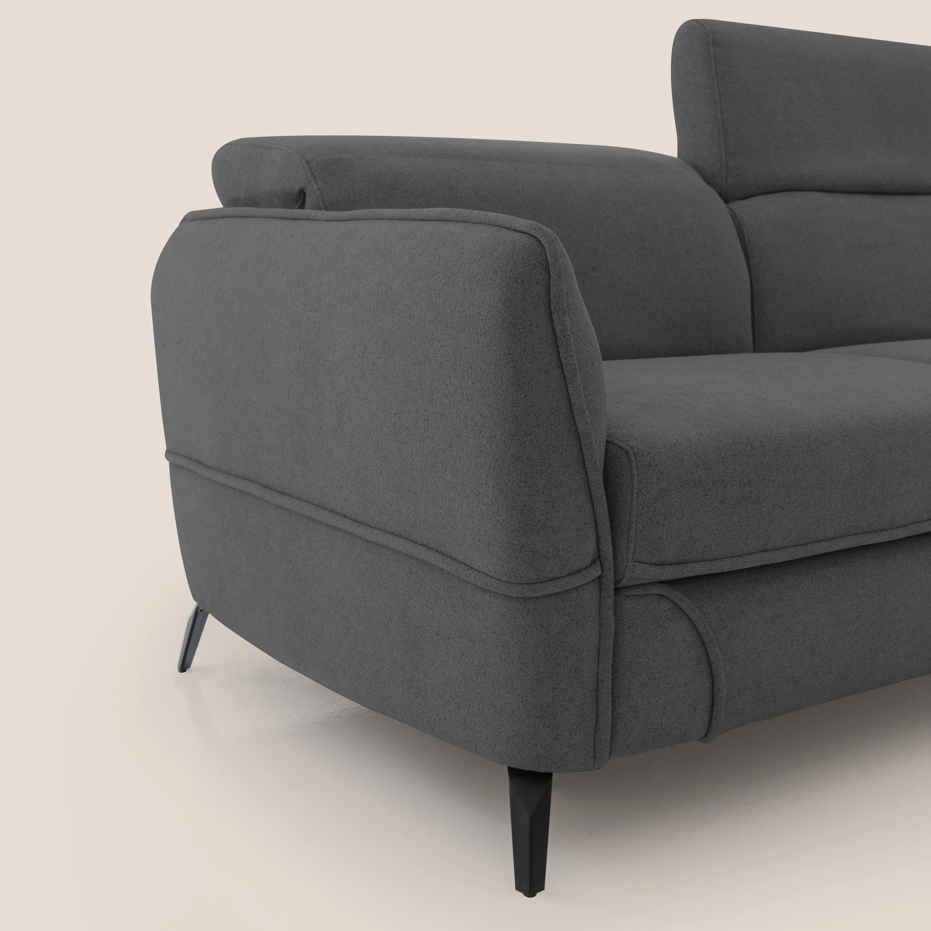 Bloom canapé avec repose-pieds extractible pieds hauts et têtières réglables en bouclette imperméable T07 anthracite - Image 5