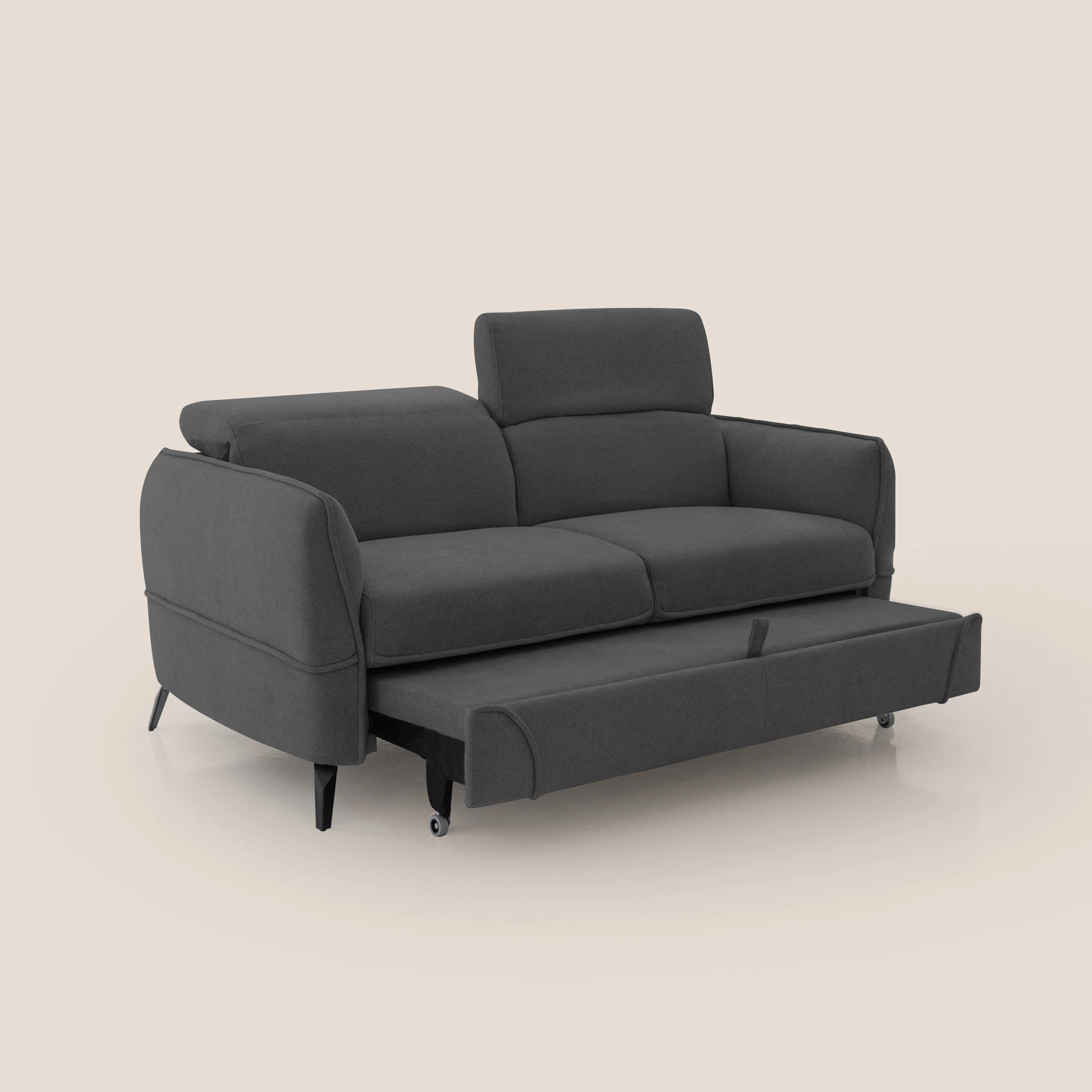 Bloom canapé avec repose-pieds extractible pieds hauts et têtières réglables en bouclette imperméable T07 anthracite - Image 6