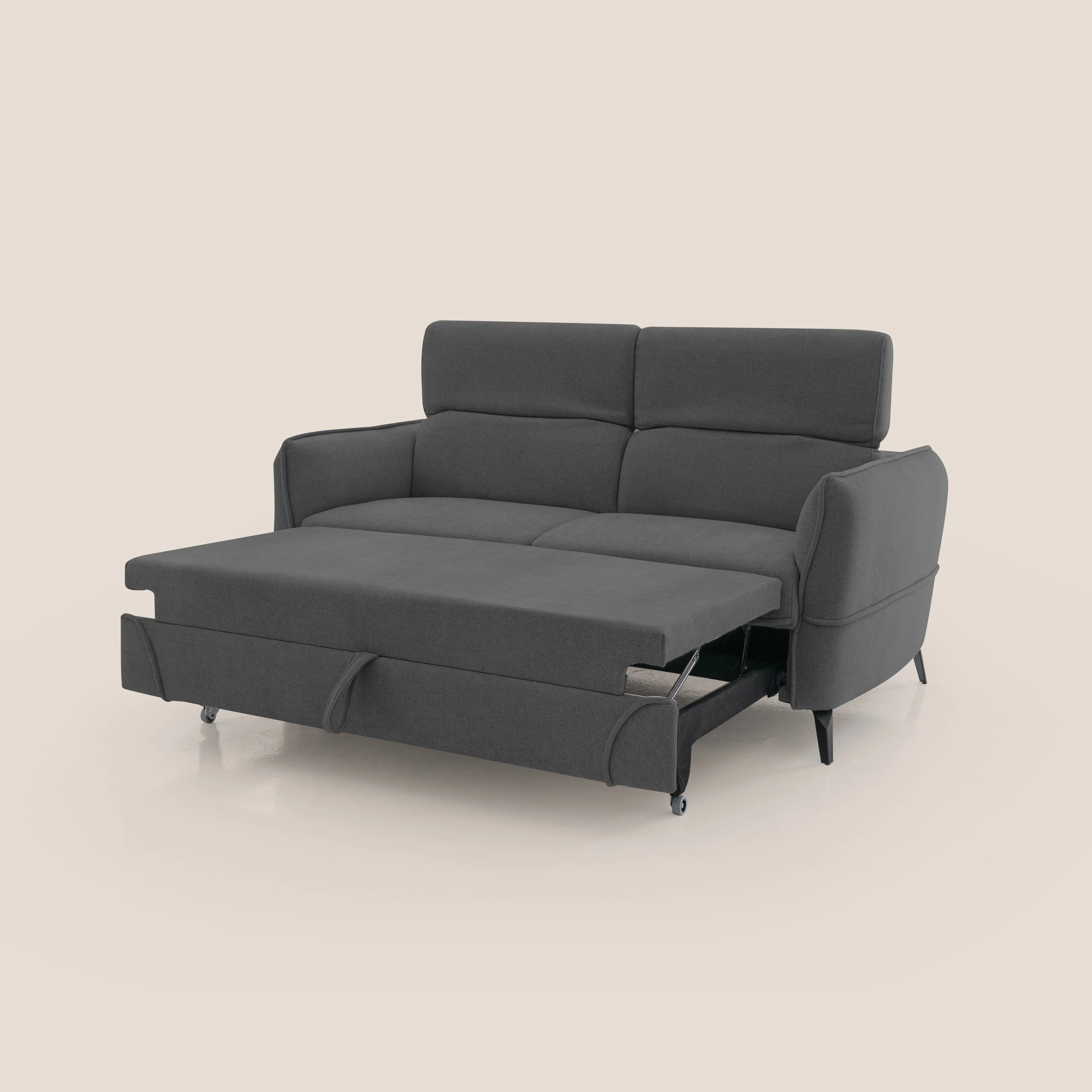 Bloom canapé avec repose-pieds extractible pieds hauts et têtières réglables en bouclette imperméable T07 anthracite - Image 7