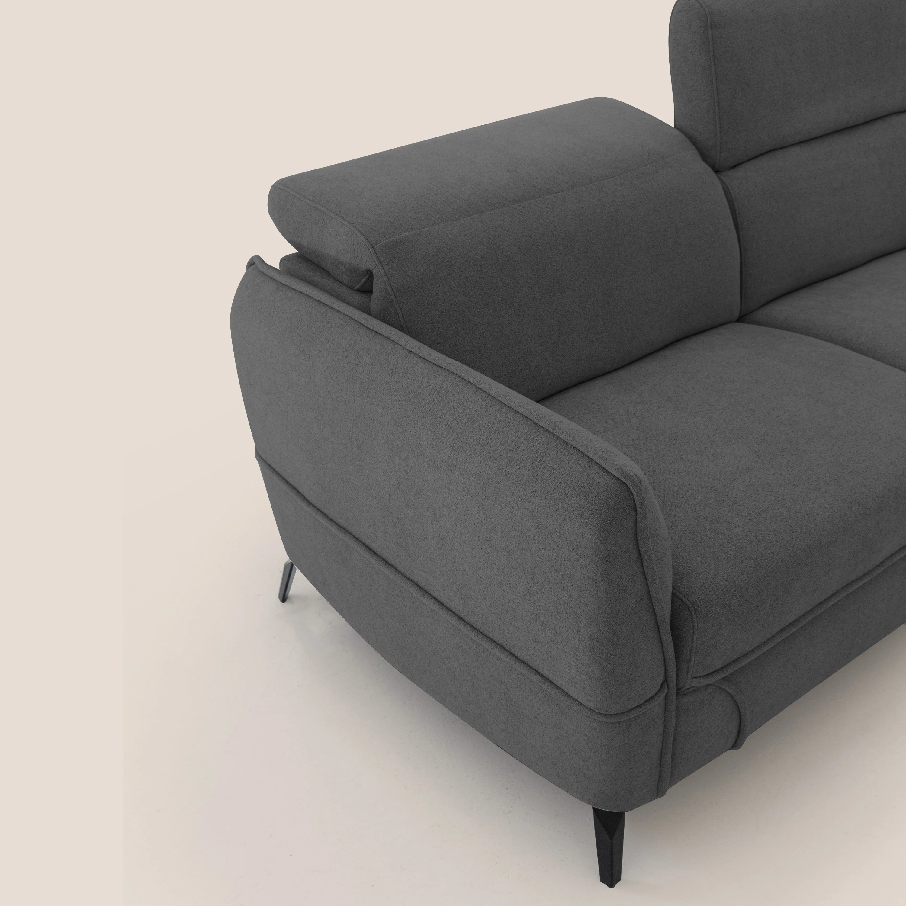 Bloom canapé avec repose-pieds extractible pieds hauts et têtières réglables en bouclette imperméable T07 anthracite - Image 9