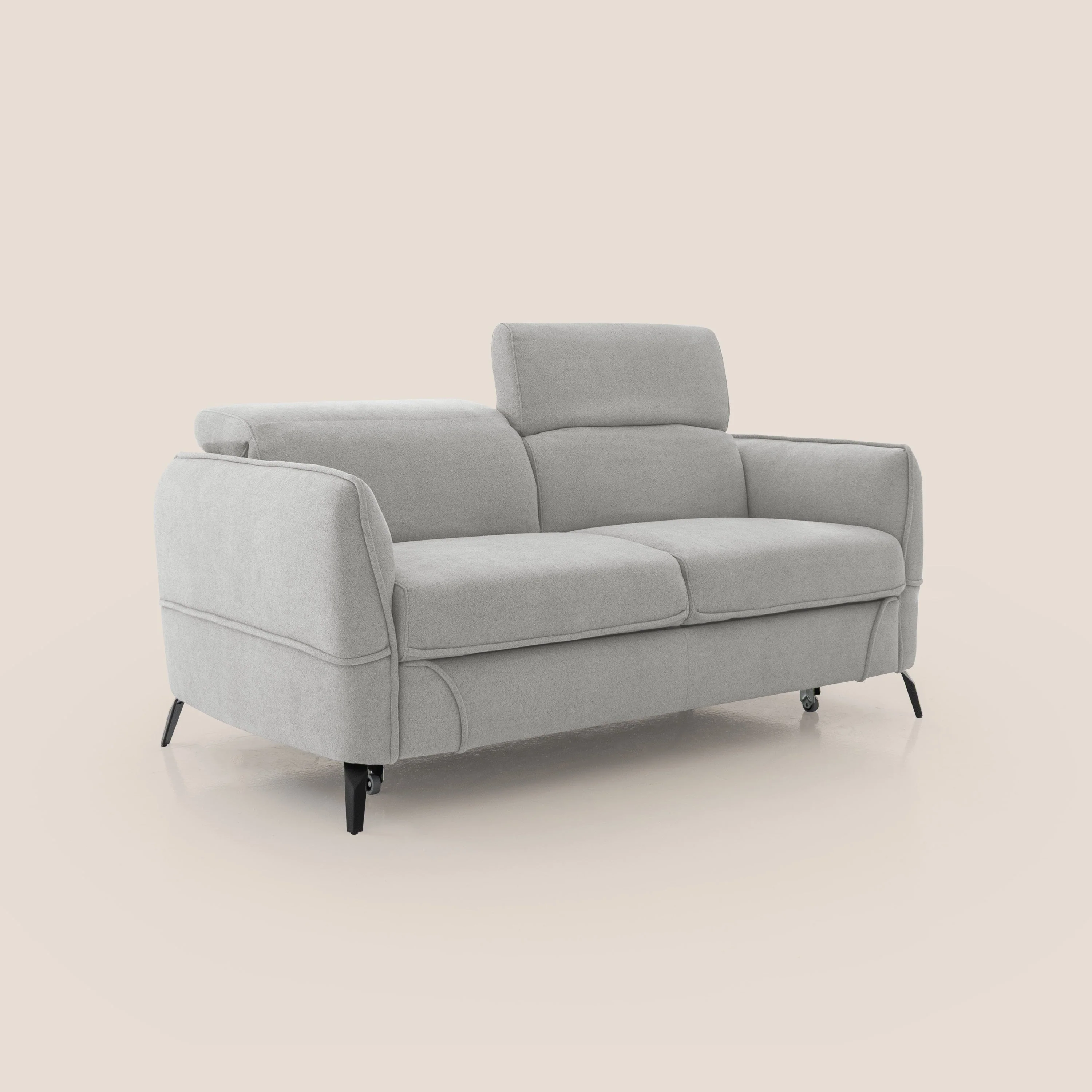 Bloom canapé avec repose-pieds extractible pieds hauts et têtières réglables en bouclette imperméable T07 gris - Image 3