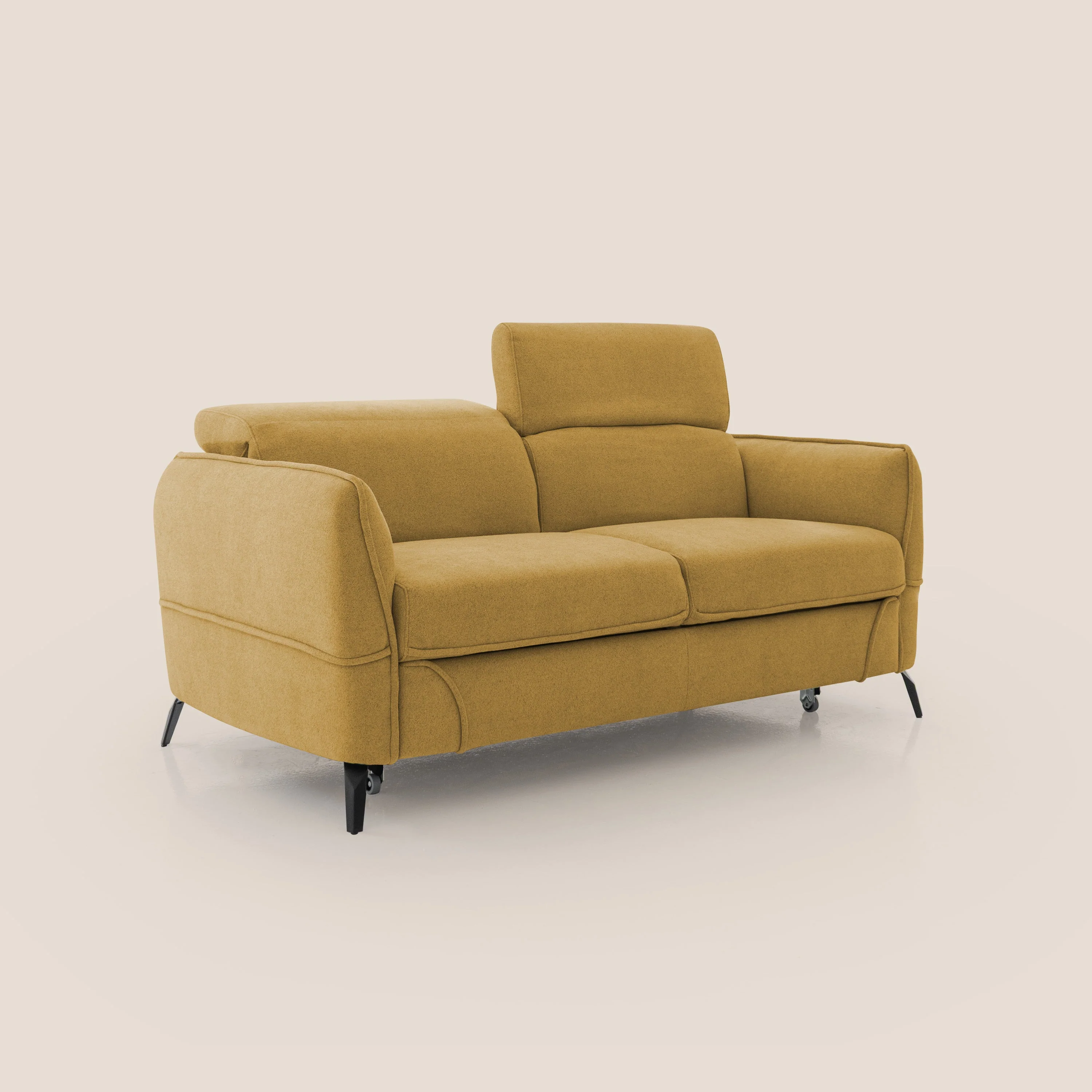 Bloom canapé avec repose-pieds extractible pieds hauts et têtières réglables en bouclette imperméable T07 jaune - Image 3