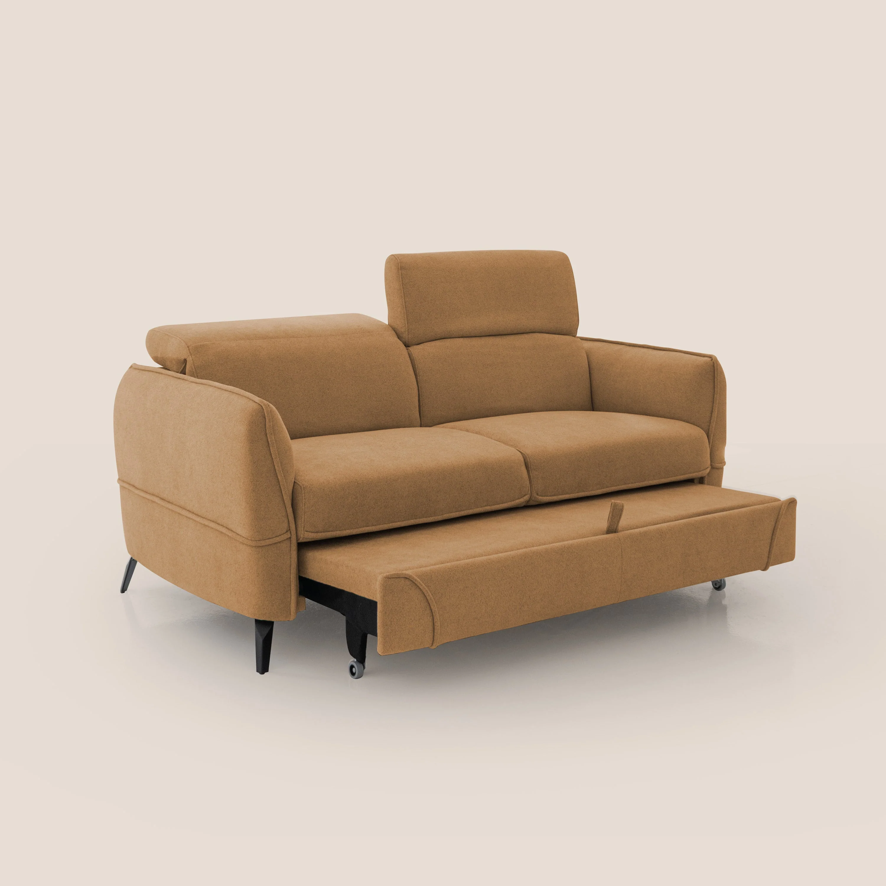 Bloom canapé avec repose-pieds extractible pieds hauts et têtières réglables en bouclette imperméable T07 orange - Image 6