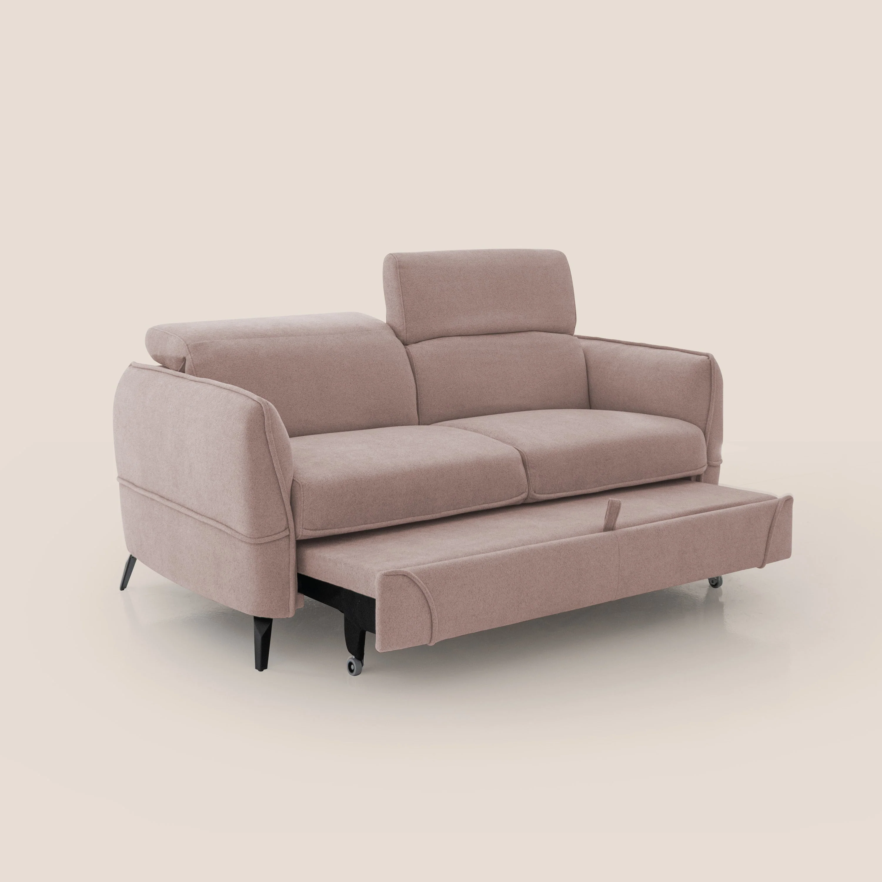 Bloom canapé avec repose-pieds extractible pieds hauts et têtières réglables en bouclette imperméable T07 rose - Image 6