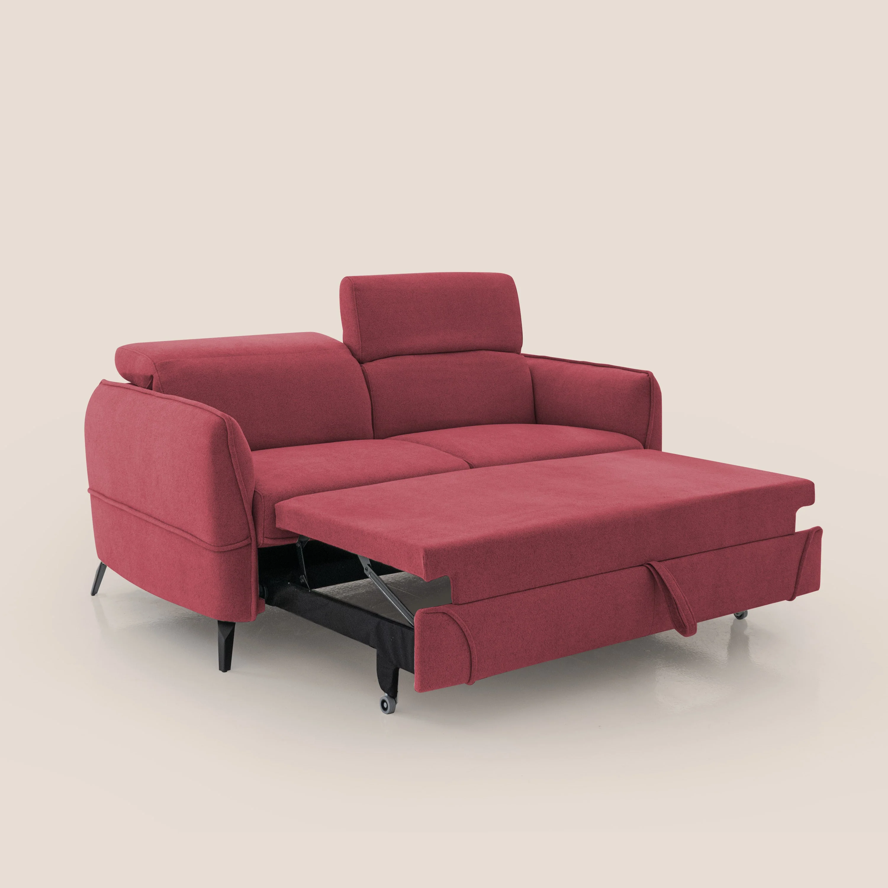 Bloom canapé avec repose-pieds extractible pieds hauts et têtières réglables en bouclette imperméable T07 rouge - Image 2