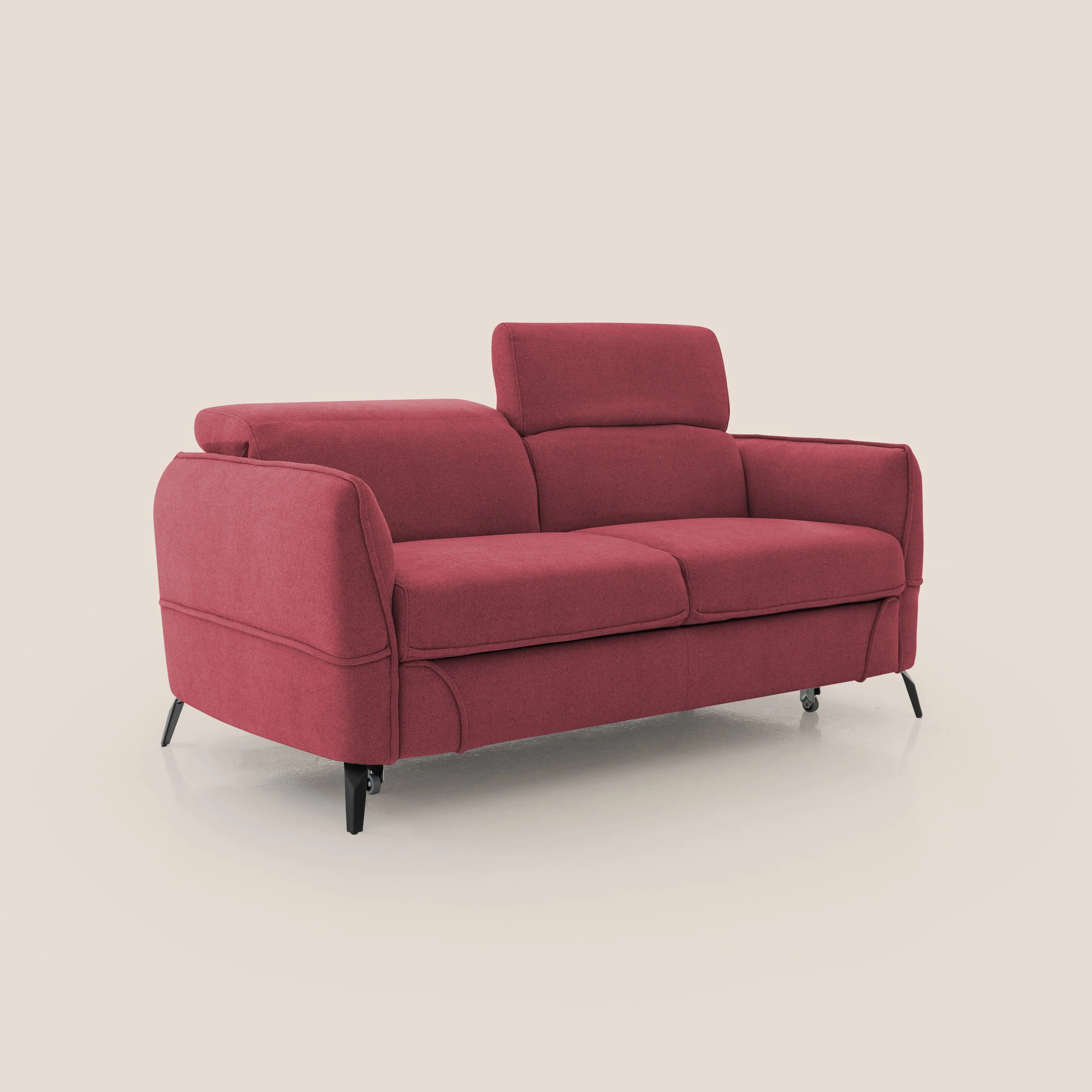 Bloom canapé avec repose-pieds extractible pieds hauts et têtières réglables en bouclette imperméable T07 rouge - Image 3