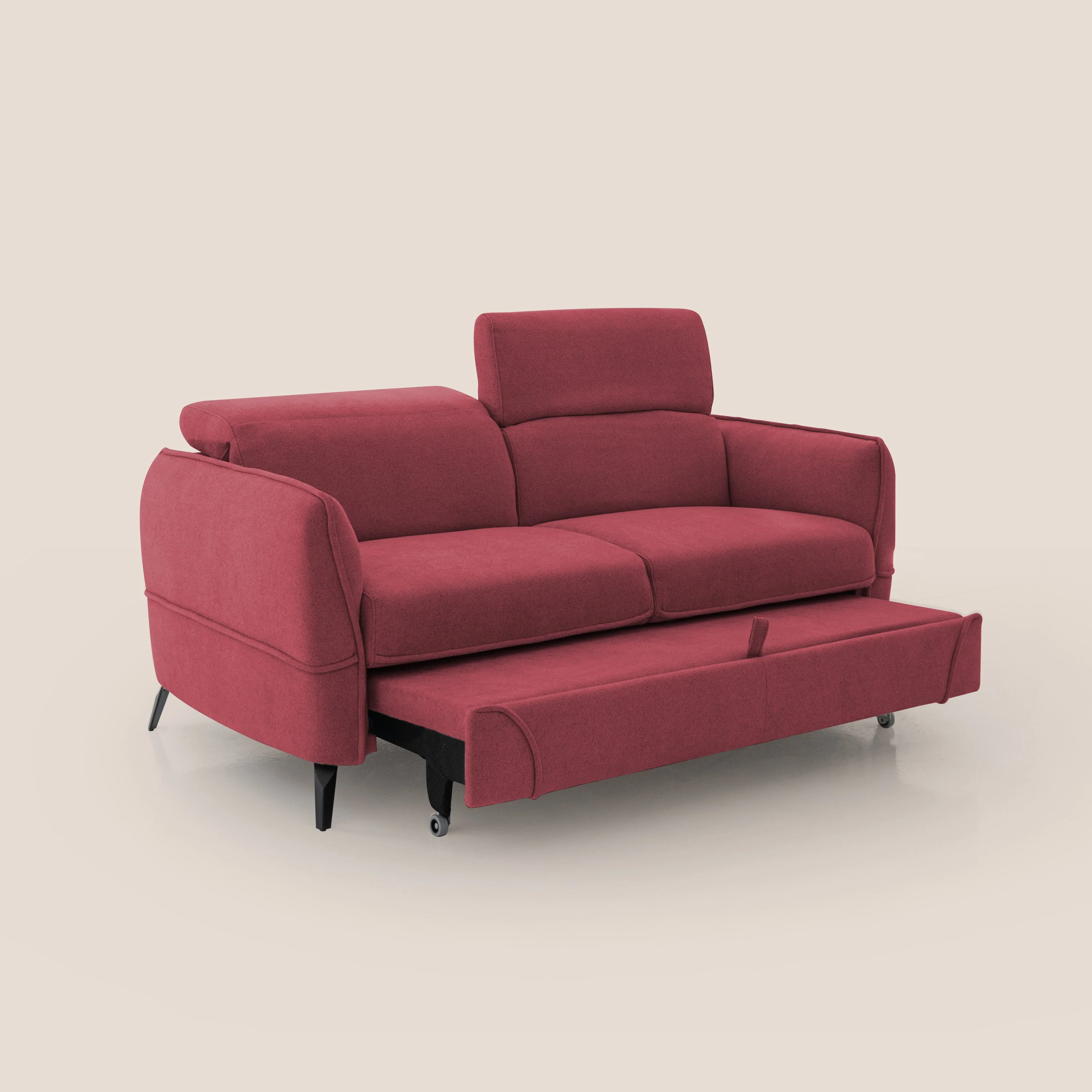 Bloom canapé avec repose-pieds extractible pieds hauts et têtières réglables en bouclette imperméable T07 rouge - Image 6