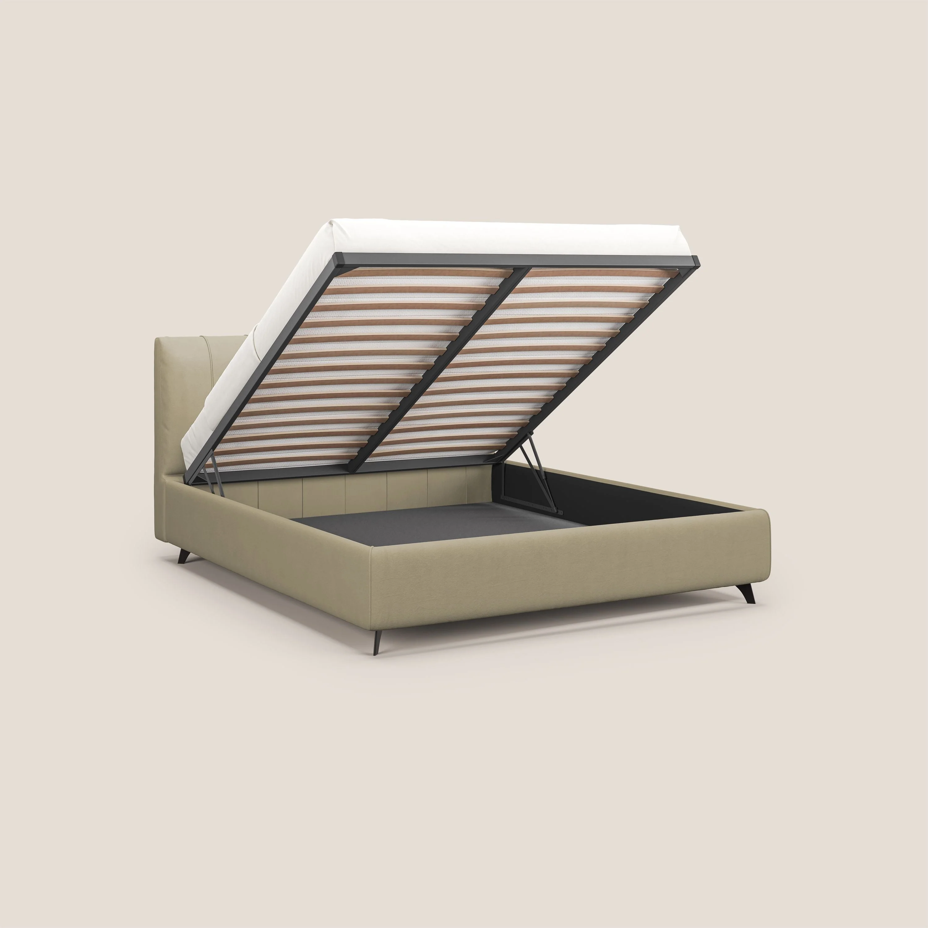 Bogart lit avec coffre rembourré complètement déhoussable en microfibre détachable T11 crème - Image 3