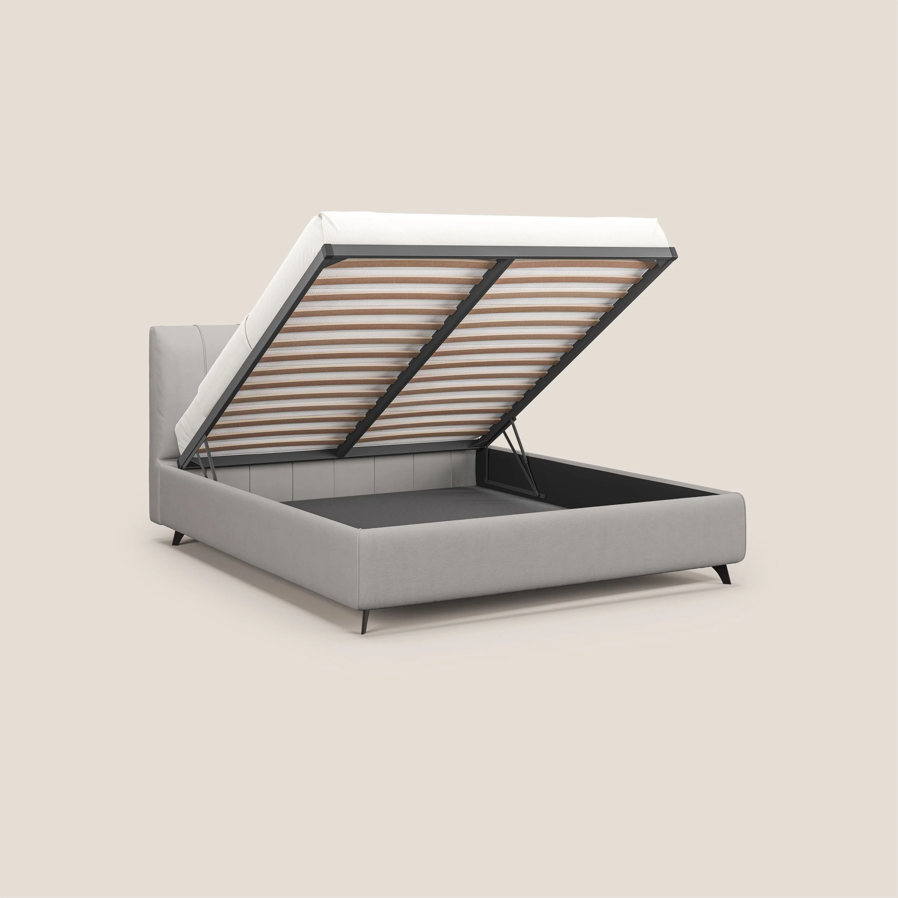 Bogart lit avec coffre rembourré complètement déhoussable en microfibre détachable T11 gris clair - Image 2