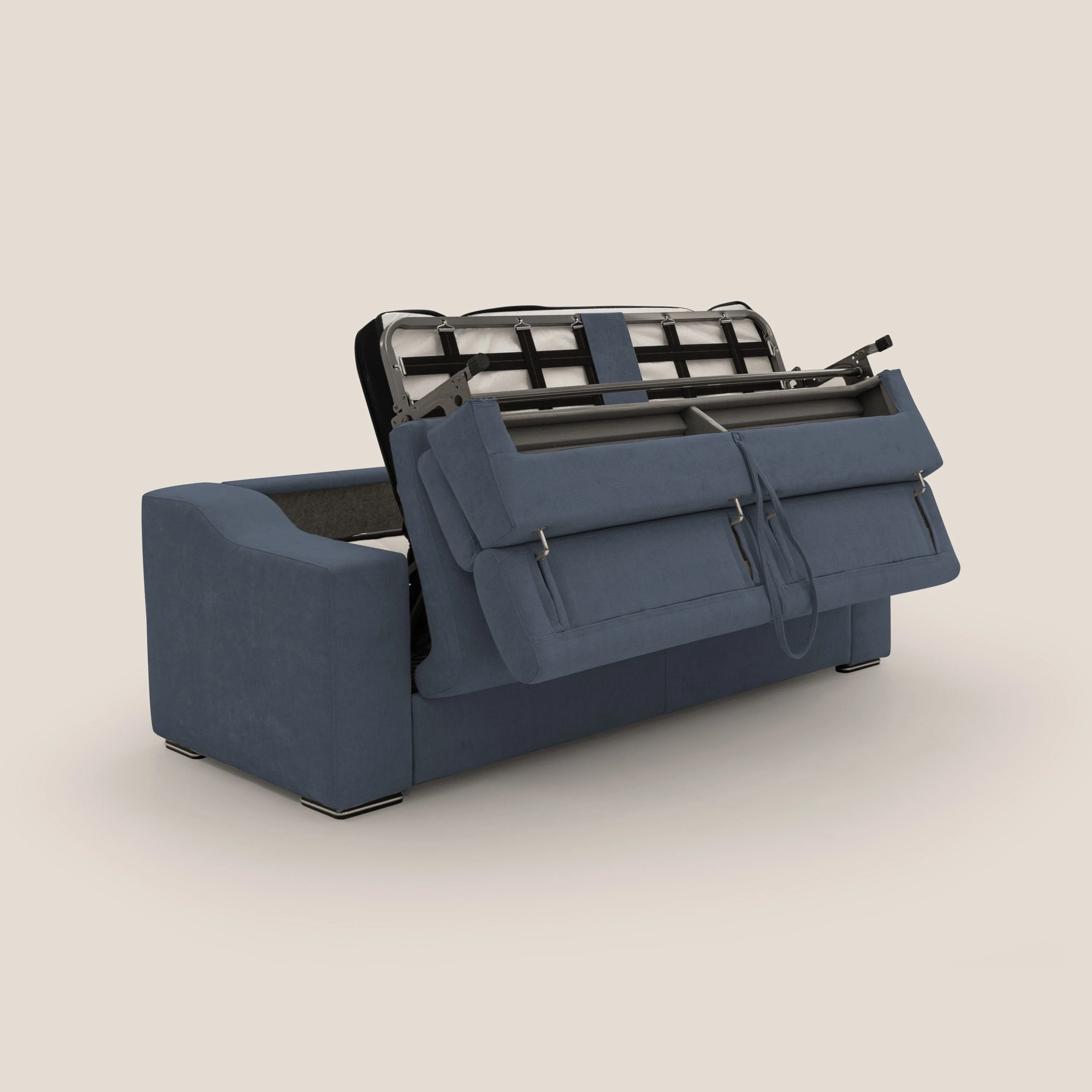 Bomber CanapĂ© convertible matrimonial avec tĂȘtiĂšres en tissu impermĂ©able T14 bleu - Image 3