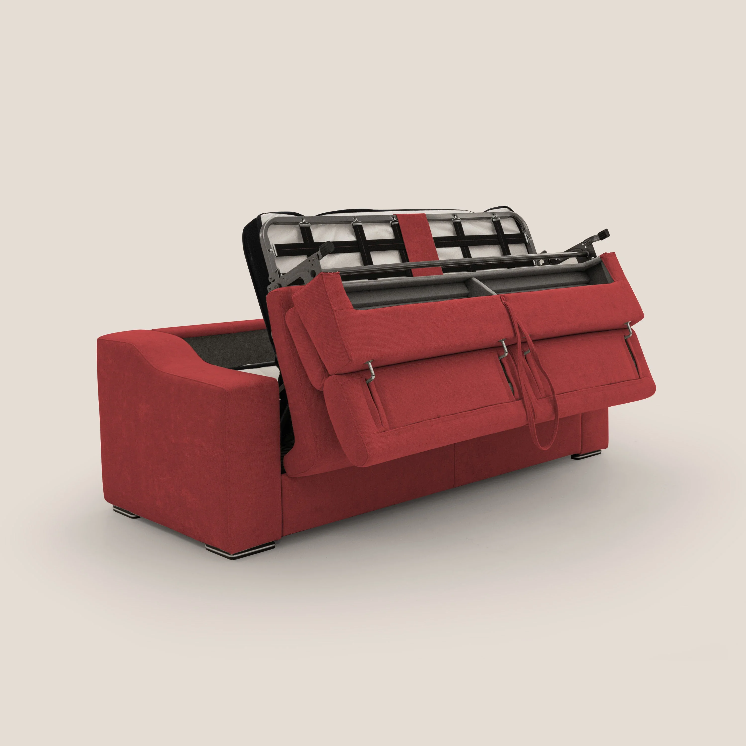Bomber Canapé convertible matrimonial avec  têtières en tissu imperméable T14 rouge - Image 3
