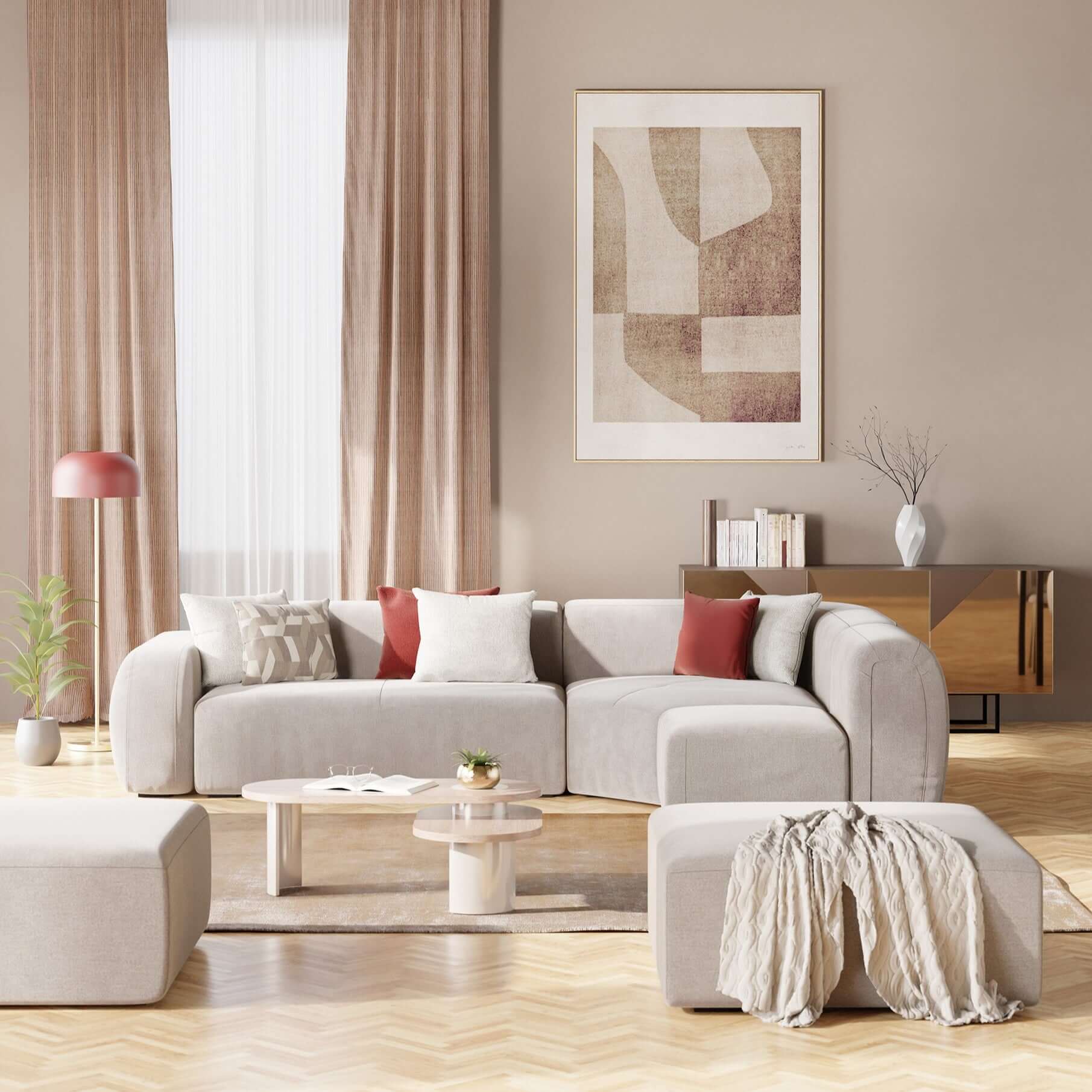 BonBon Canapè d'angle modulable - tissu détachable T23 crème - Image 2