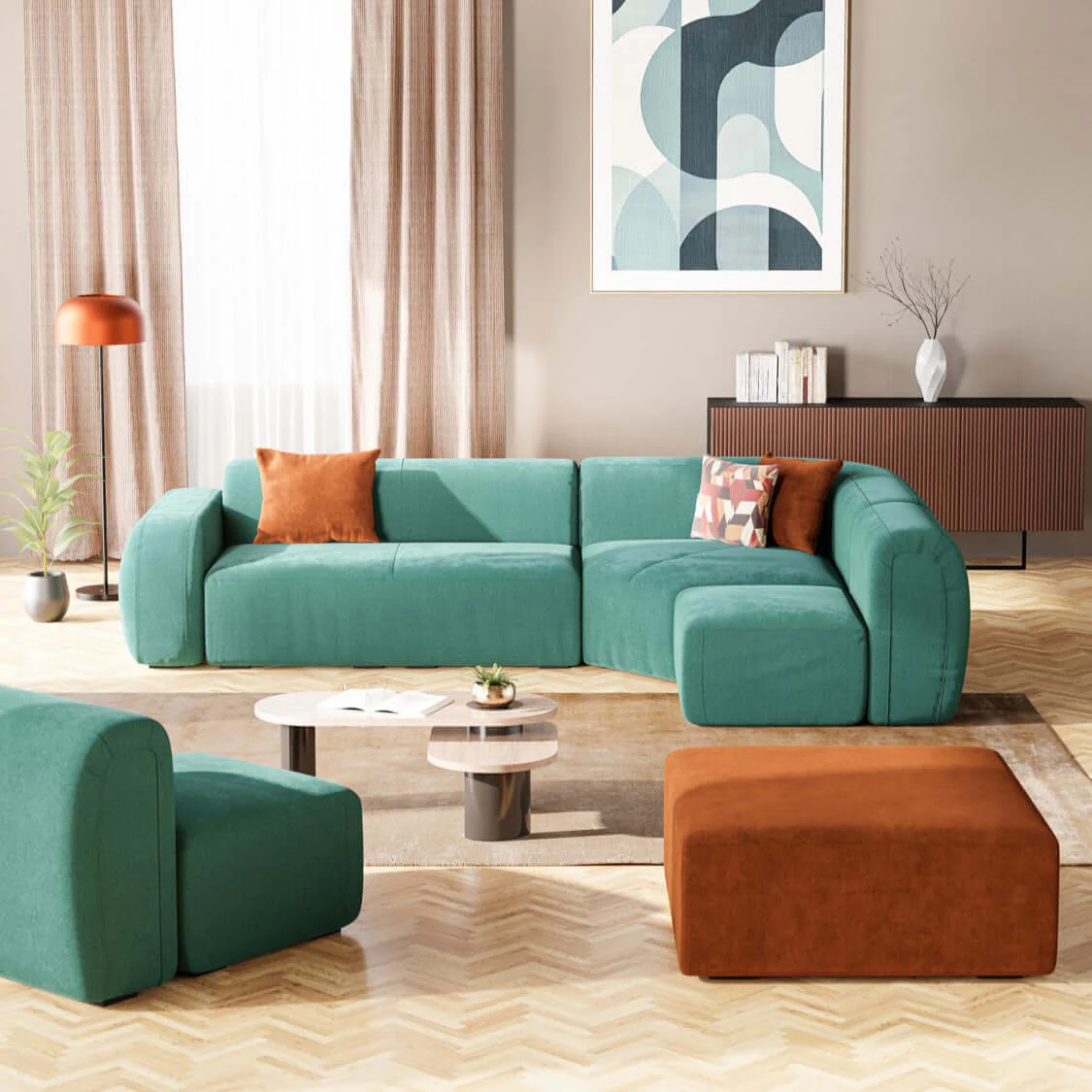 BonBon Canapè d'angle modulable - tissu détachable T23 vert aquamarine - Image 2