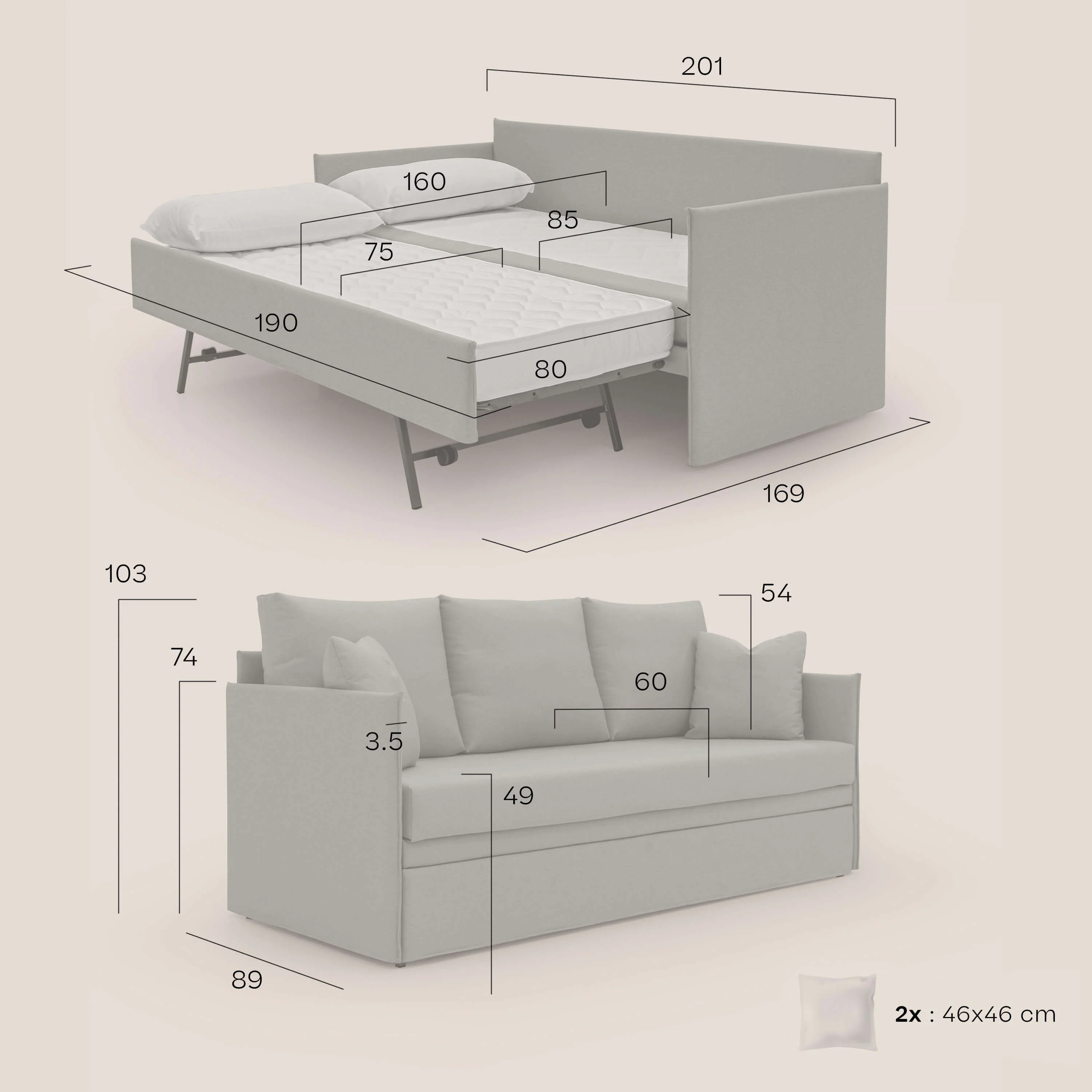 Brera Canapé duplex avec lits jumeaux et tissu effet coton imperméable T13 crème - Image 10