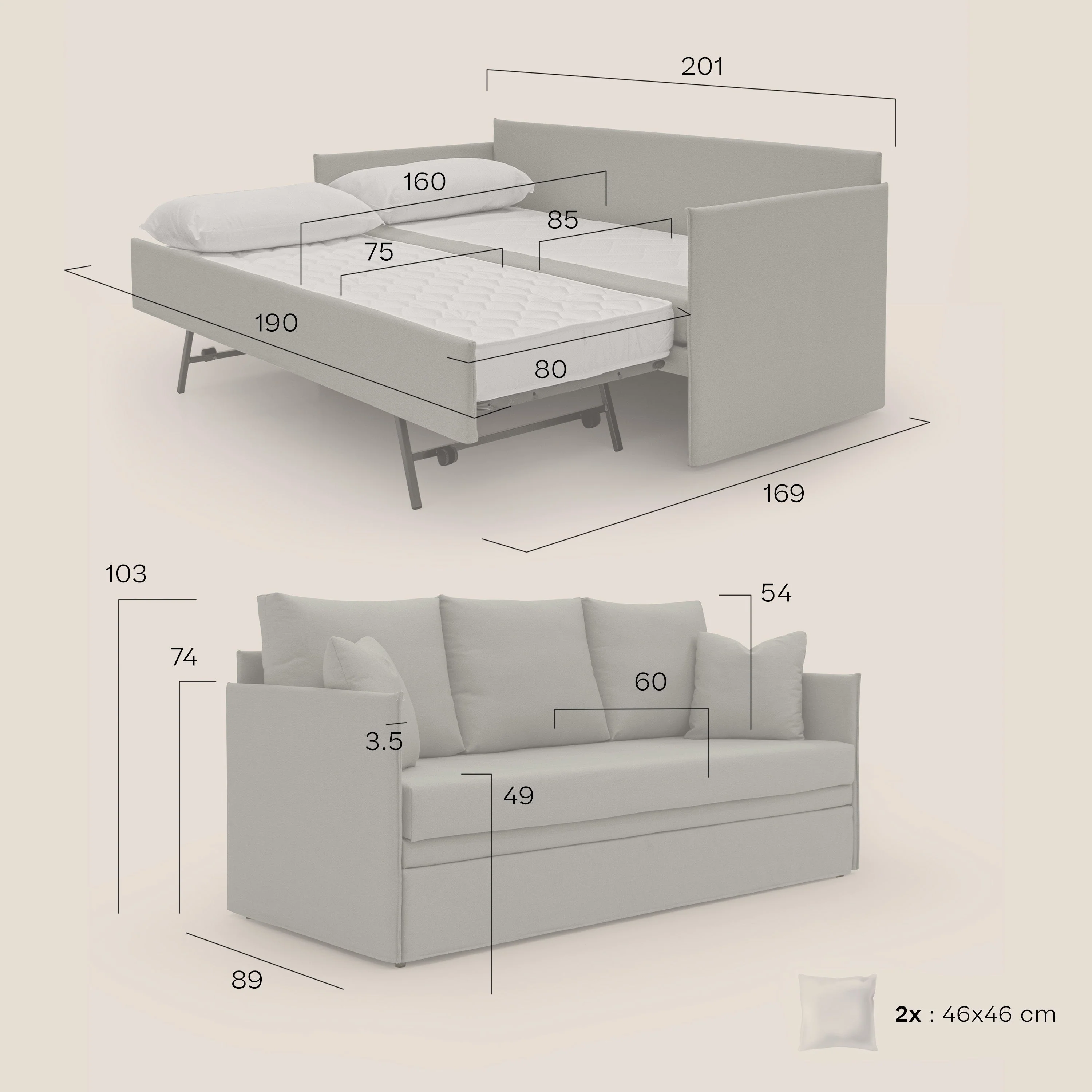 Brera Canapé duplex avec lits jumeaux et tissu effet coton imperméable T13 Taupe tortora - Image 10