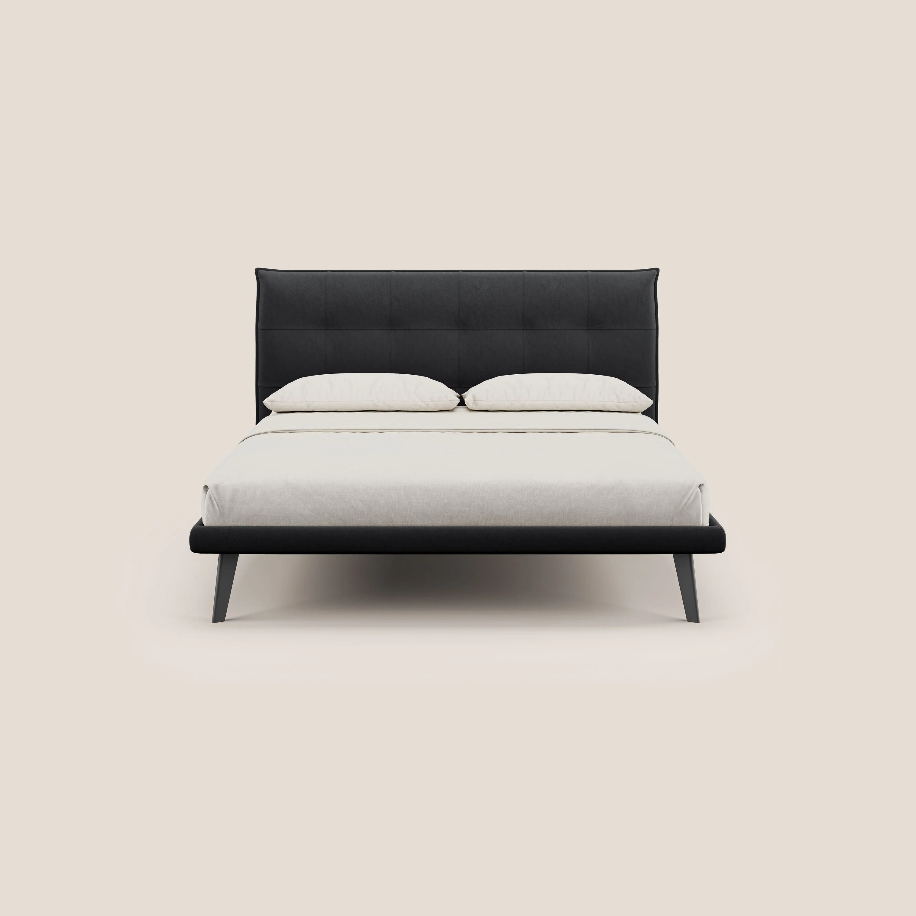 Brigitte lit avec tête de lit matelassée pieds hauts foncés et tissu imperméable T09 anthracite - Image 2