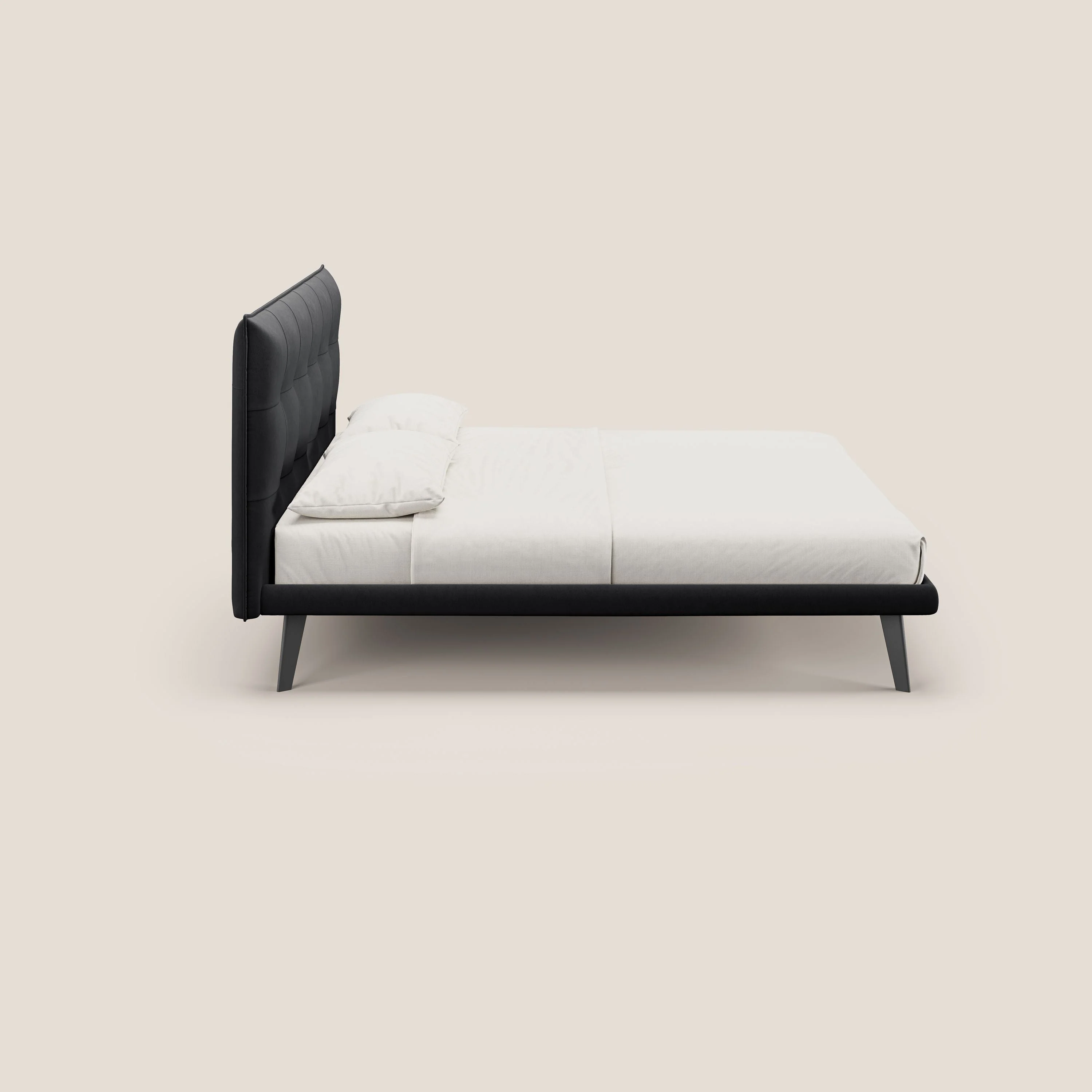 Brigitte lit avec tête de lit matelassée pieds hauts foncés et tissu imperméable T09 anthracite - Image 3