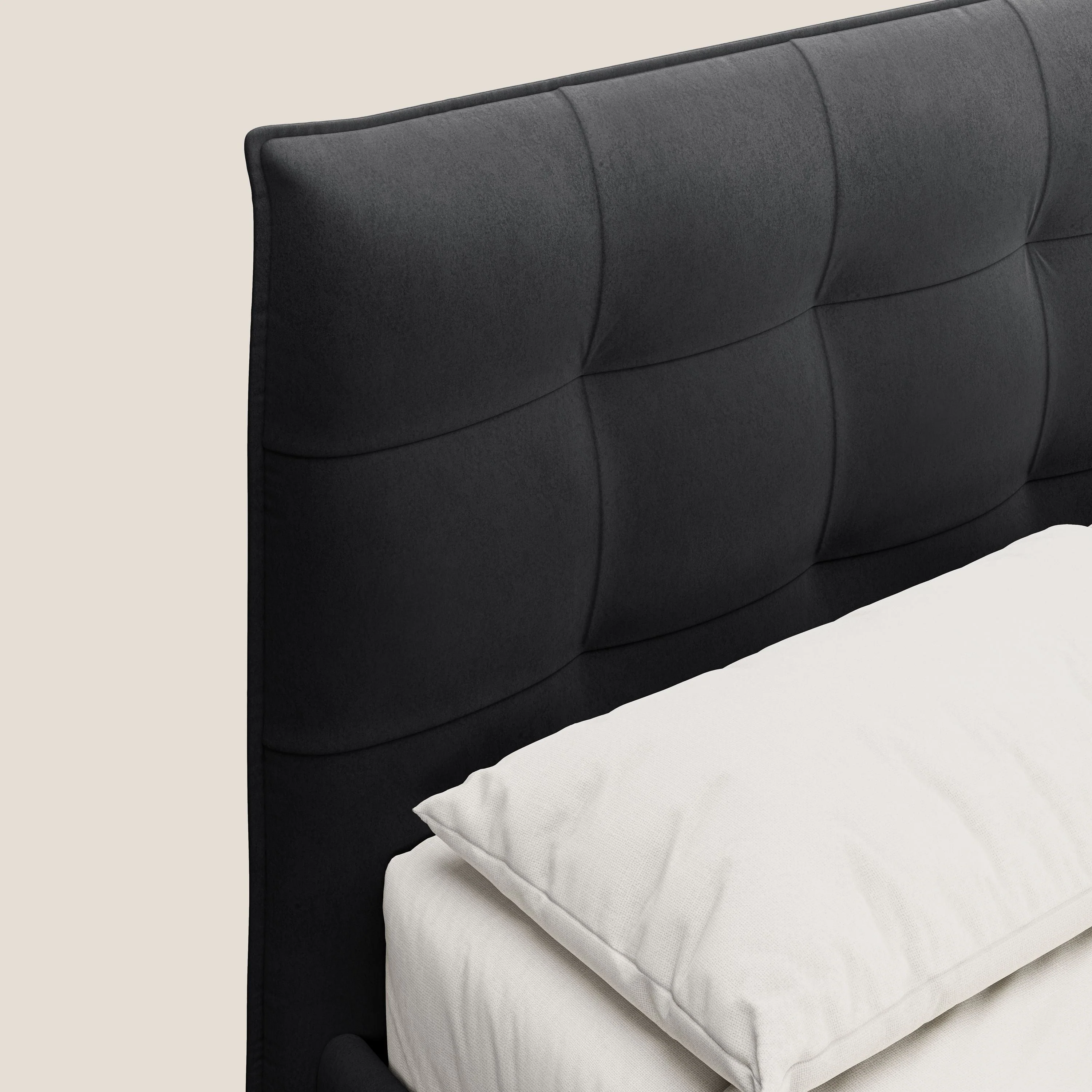 Brigitte lit avec tête de lit matelassée pieds hauts foncés et tissu imperméable T09 anthracite - Image 5