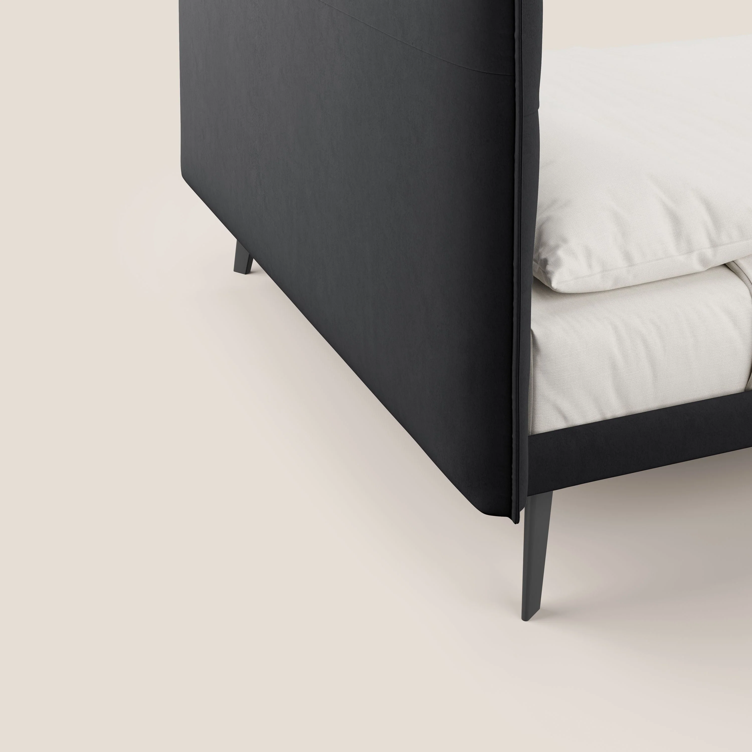 Brigitte lit avec tête de lit matelassée pieds hauts foncés et tissu imperméable T09 anthracite - Image 6