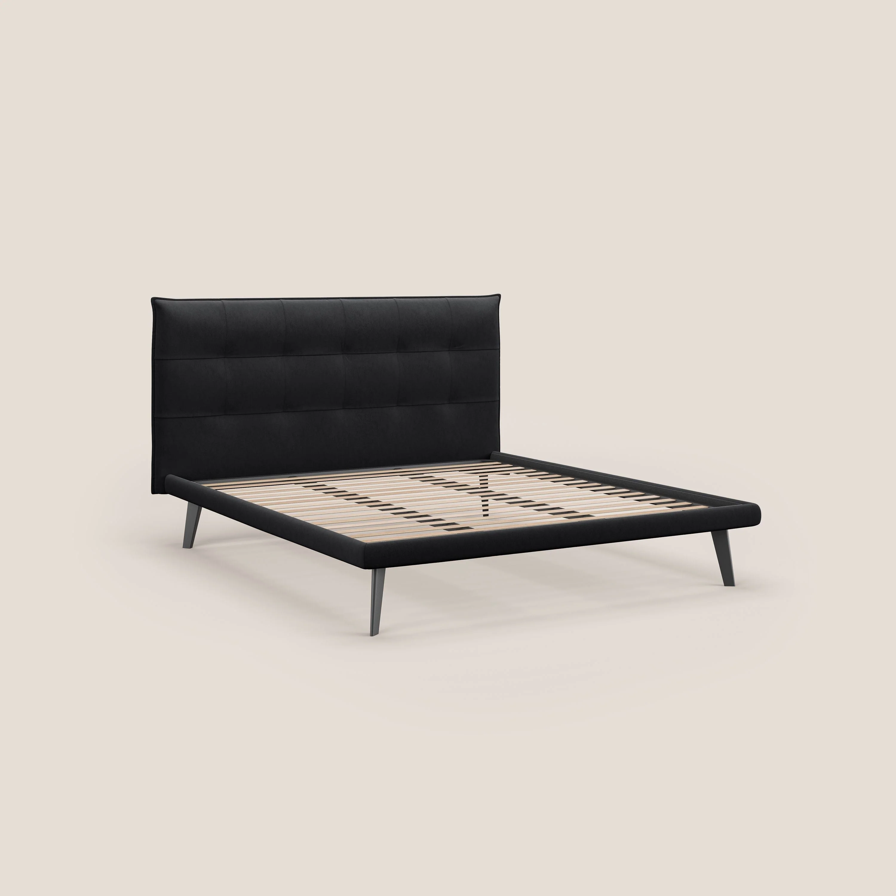 Brigitte lit avec tête de lit matelassée pieds hauts foncés et tissu imperméable T09 anthracite - Image 7