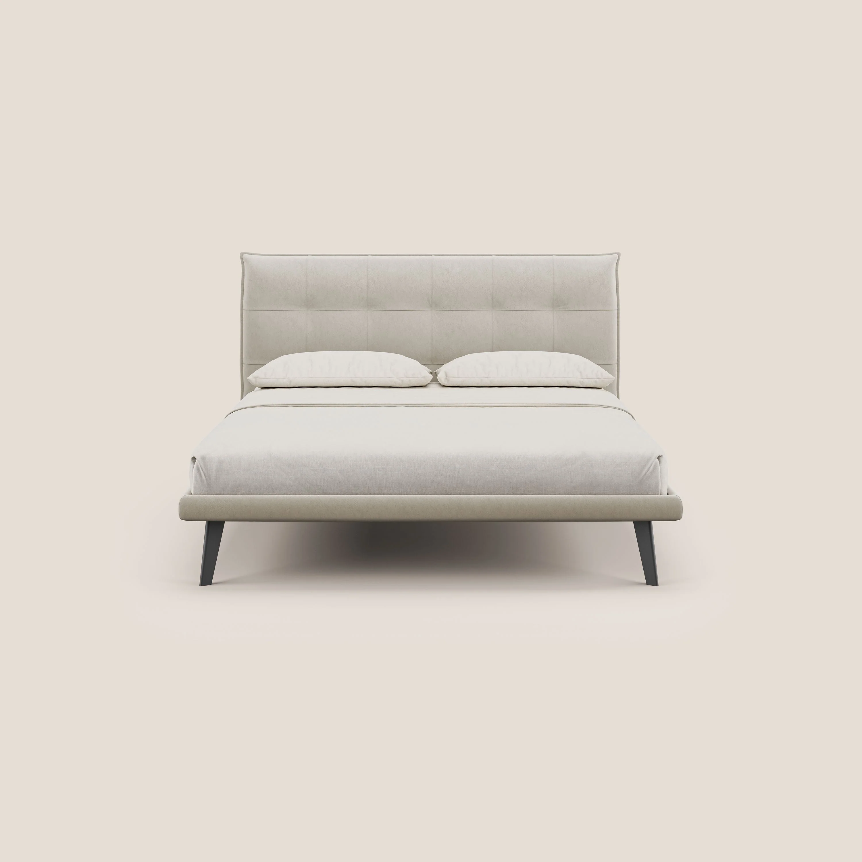 Brigitte lit avec tête de lit matelassée pieds hauts foncés et tissu imperméable T09 beige - Image 2