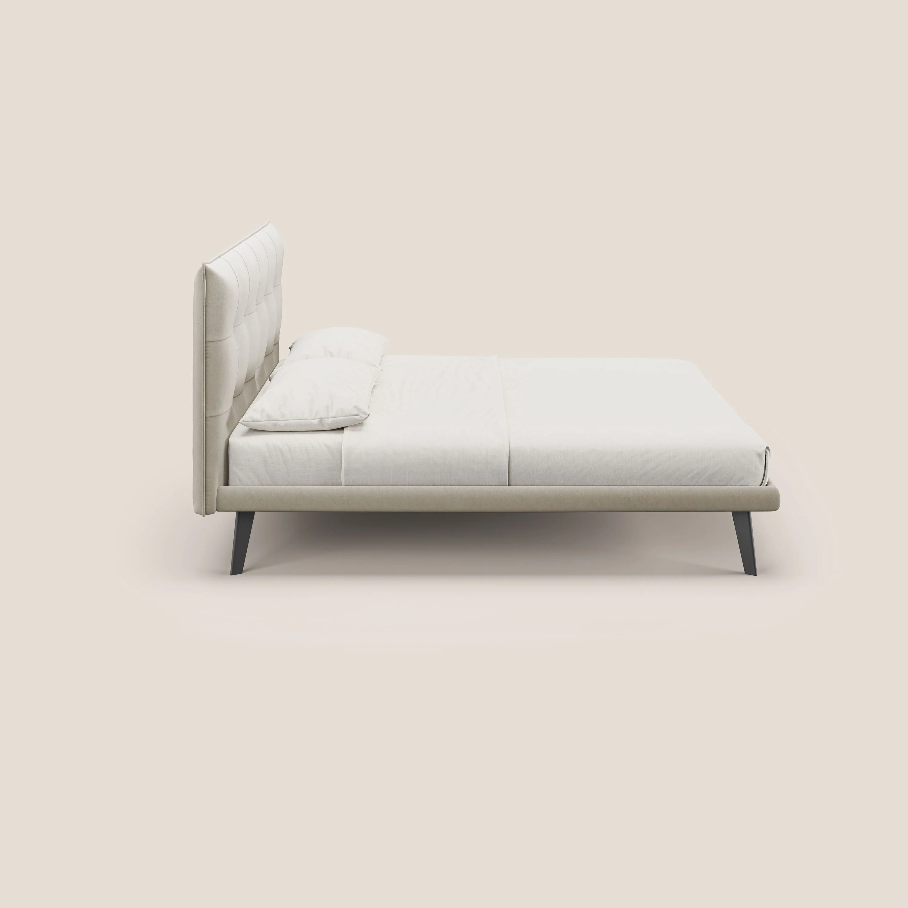 Brigitte lit avec tête de lit matelassée pieds hauts foncés et tissu imperméable T09 beige - Image 3