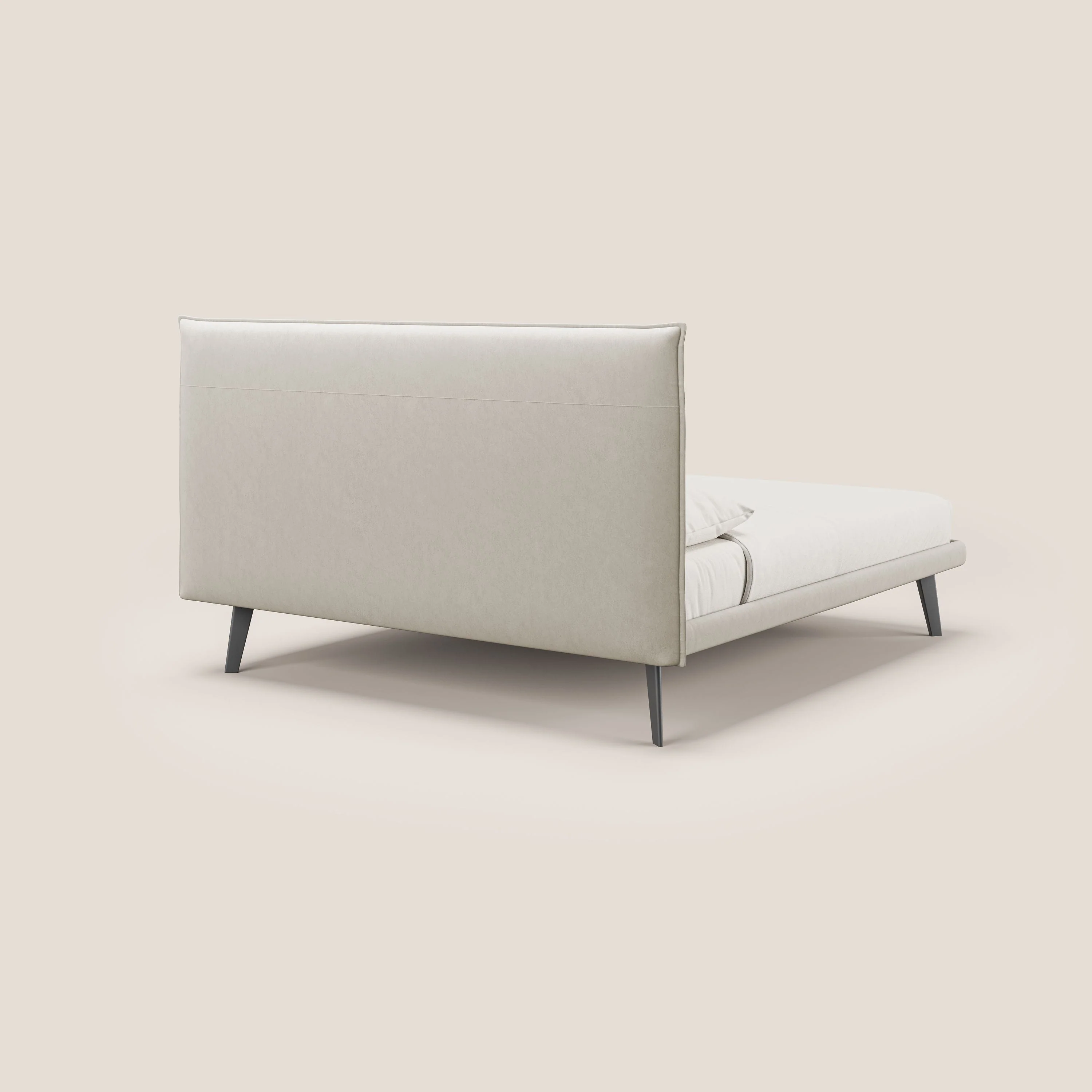Brigitte lit avec tête de lit matelassée pieds hauts foncés et tissu imperméable T09 beige - Image 4