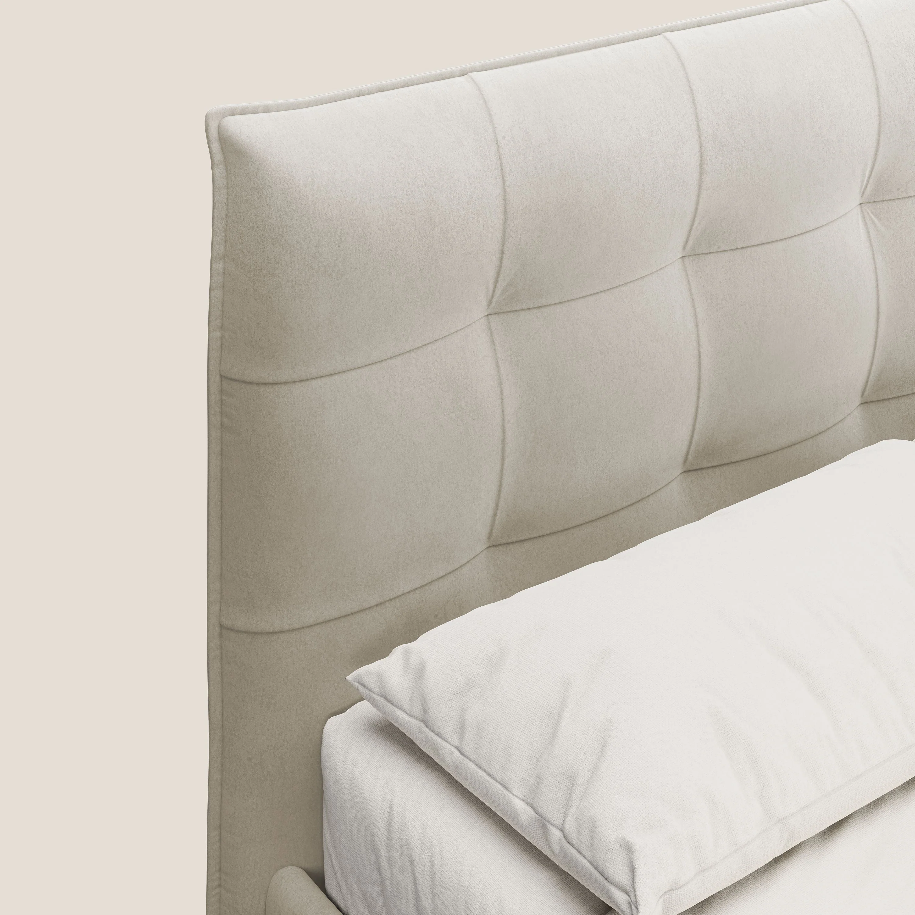 Brigitte lit avec tête de lit matelassée pieds hauts foncés et tissu imperméable T09 beige - Image 5