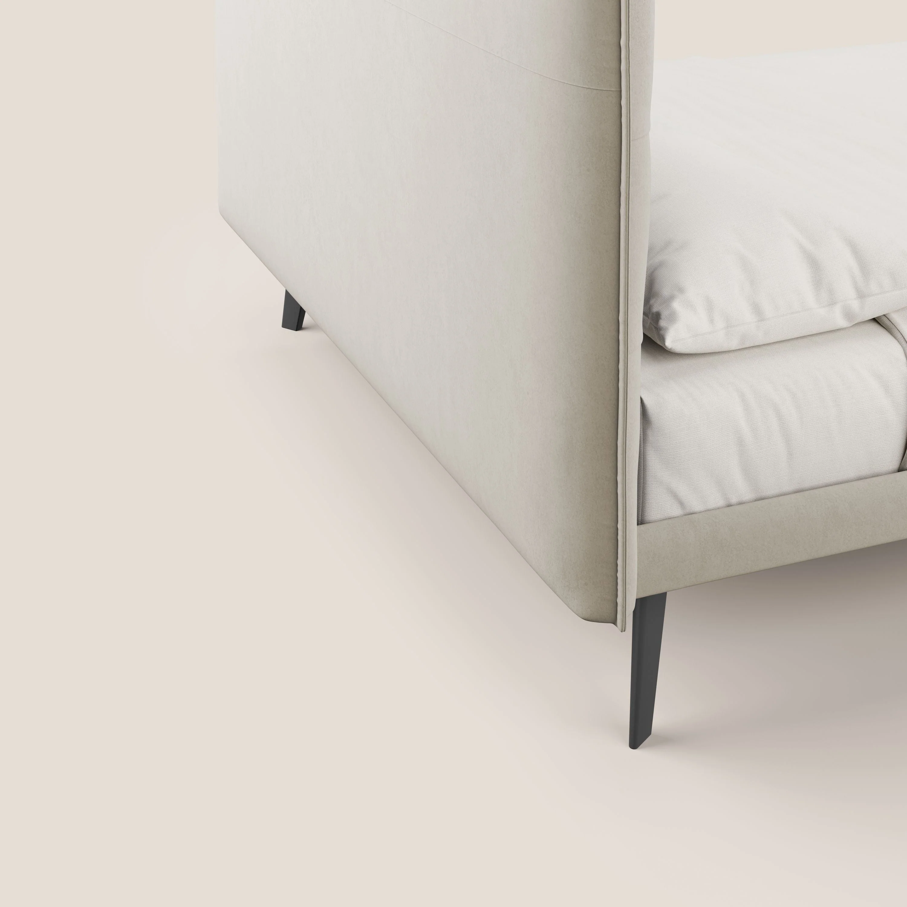 Brigitte lit avec tête de lit matelassée pieds hauts foncés et tissu imperméable T09 beige - Image 6