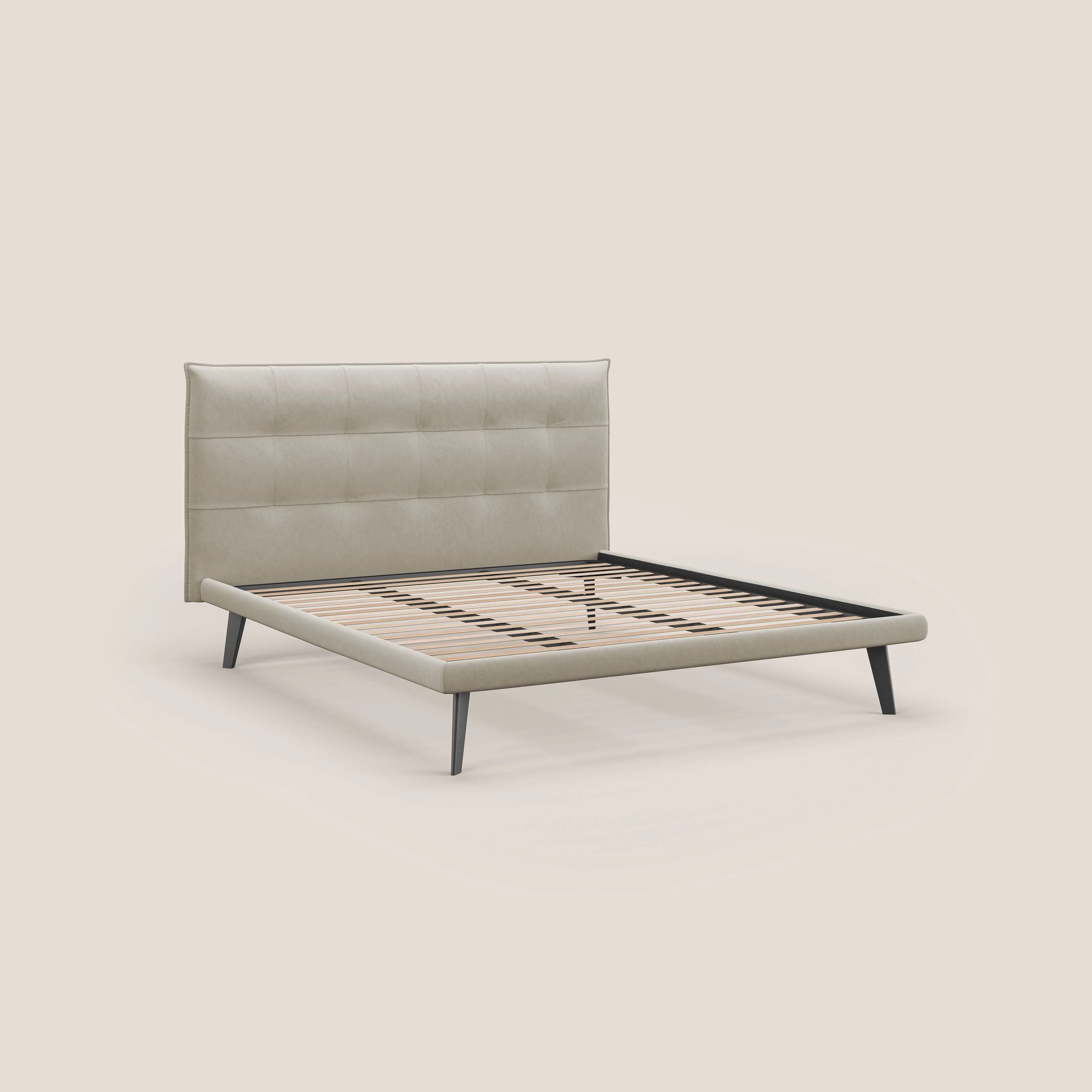 Brigitte lit avec tête de lit matelassée pieds hauts foncés et tissu imperméable T09 beige - Image 7