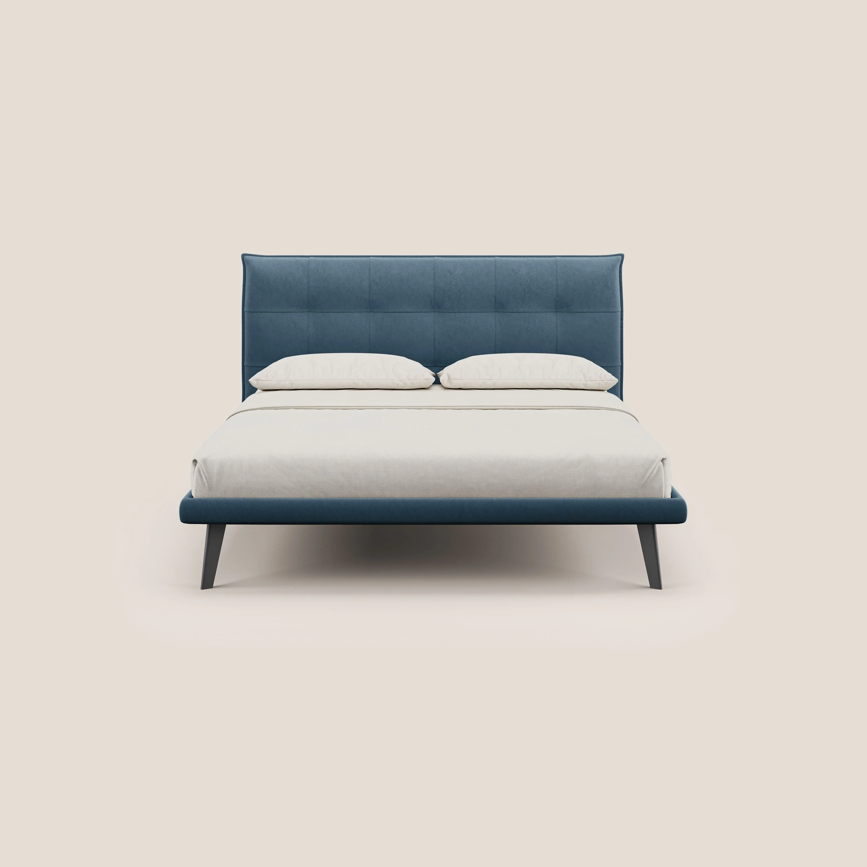 Brigitte lit avec tête de lit matelassée pieds hauts foncés et tissu imperméable T09 bleu - Image 2