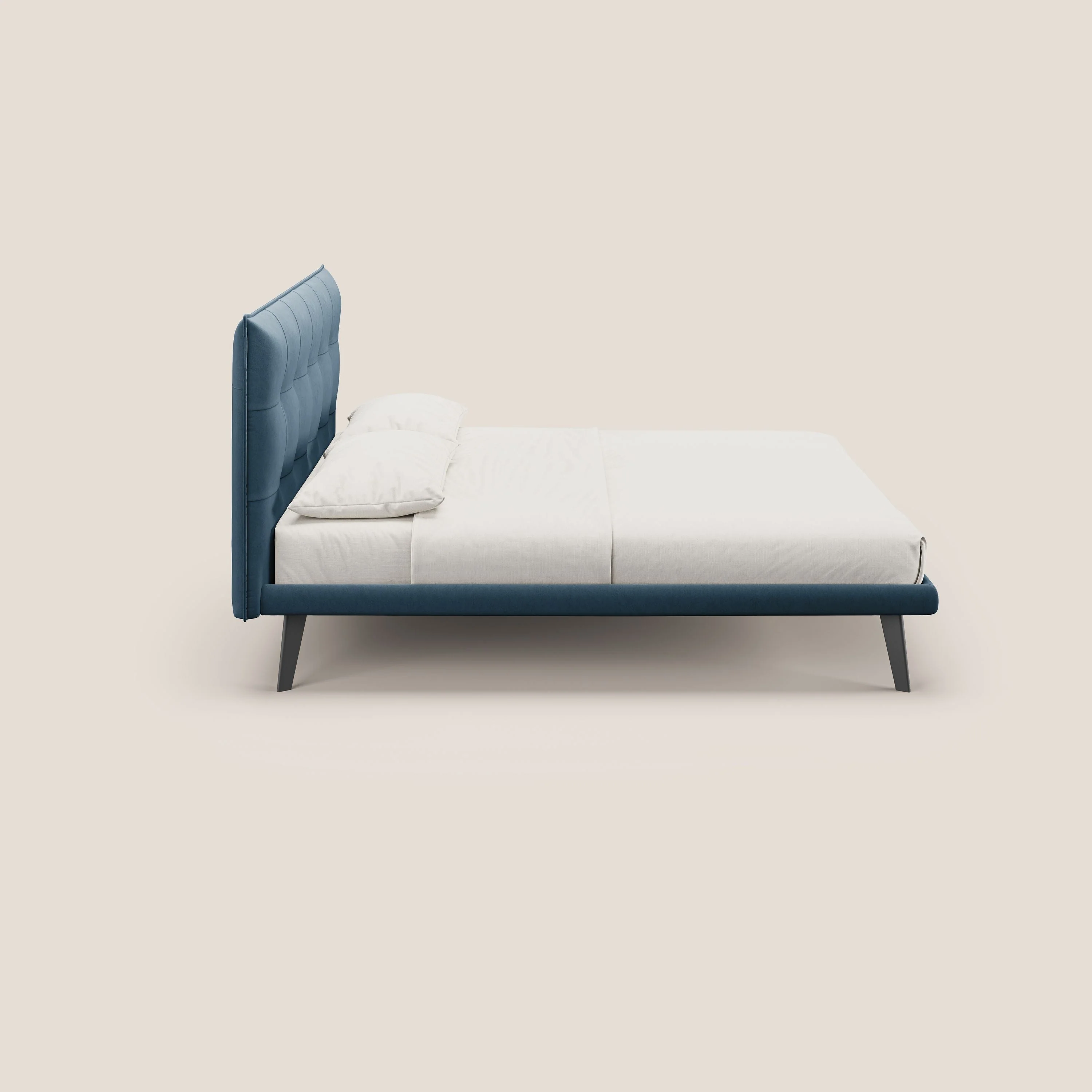 Brigitte lit avec tête de lit matelassée pieds hauts foncés et tissu imperméable T09 bleu - Image 3