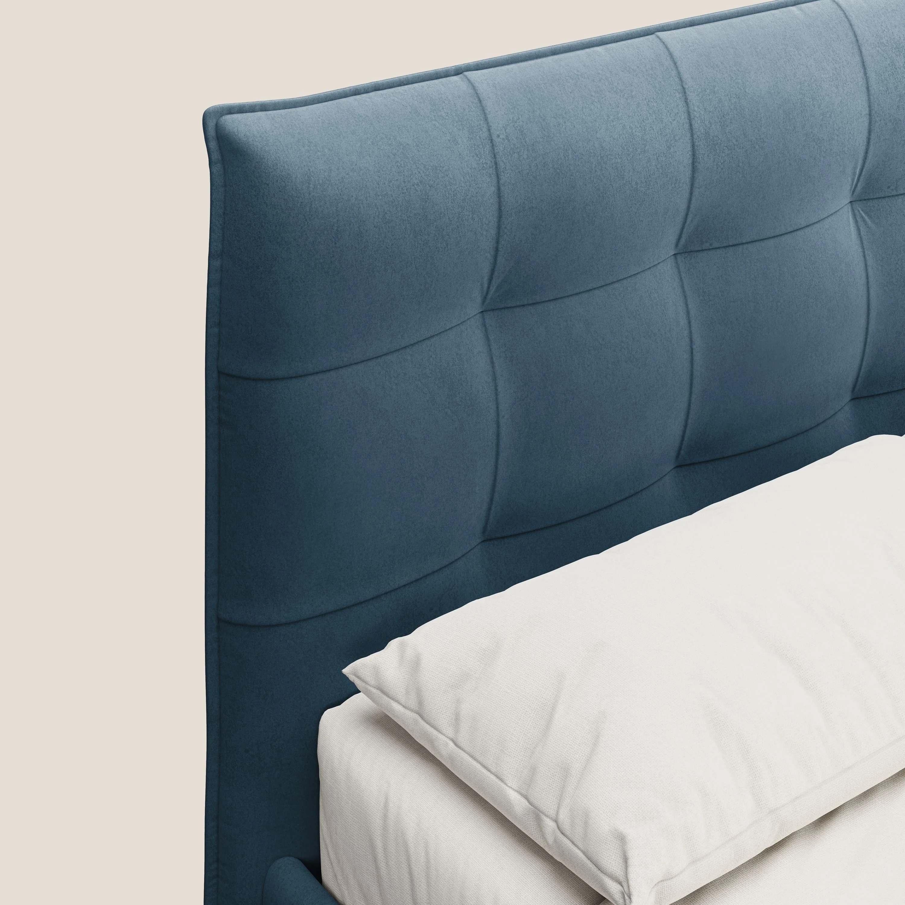 Brigitte lit avec tête de lit matelassée pieds hauts foncés et tissu imperméable T09 bleu - Image 5