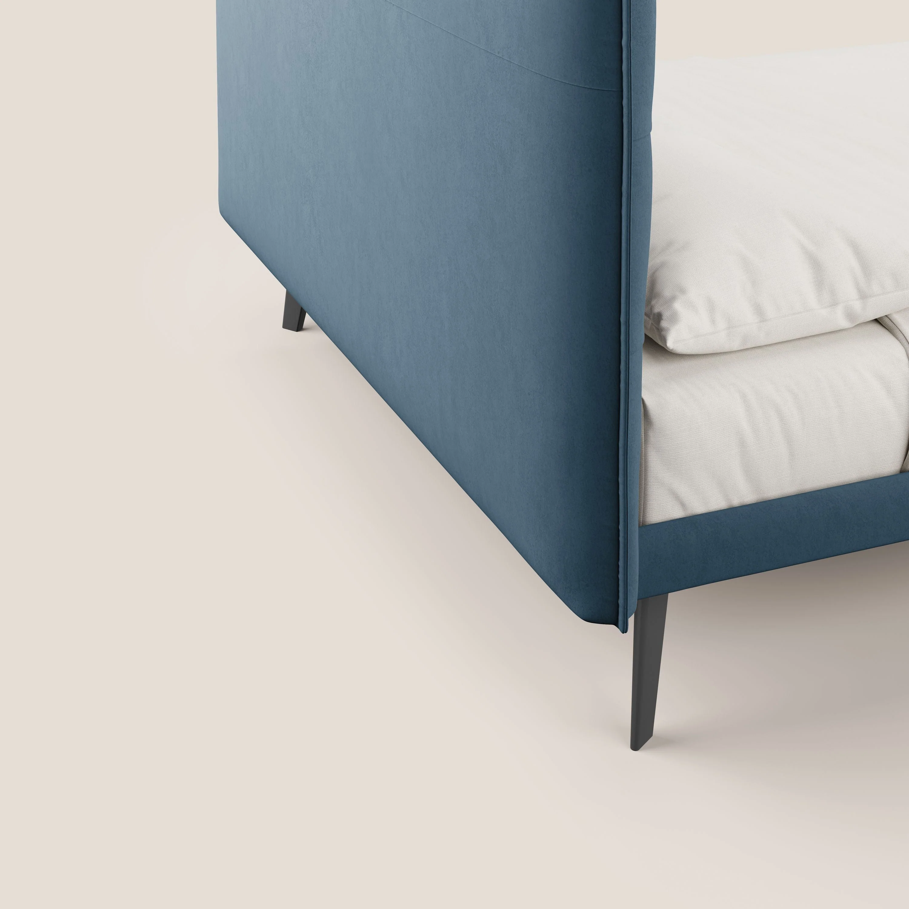 Brigitte lit avec tête de lit matelassée pieds hauts foncés et tissu imperméable T09 bleu - Image 6