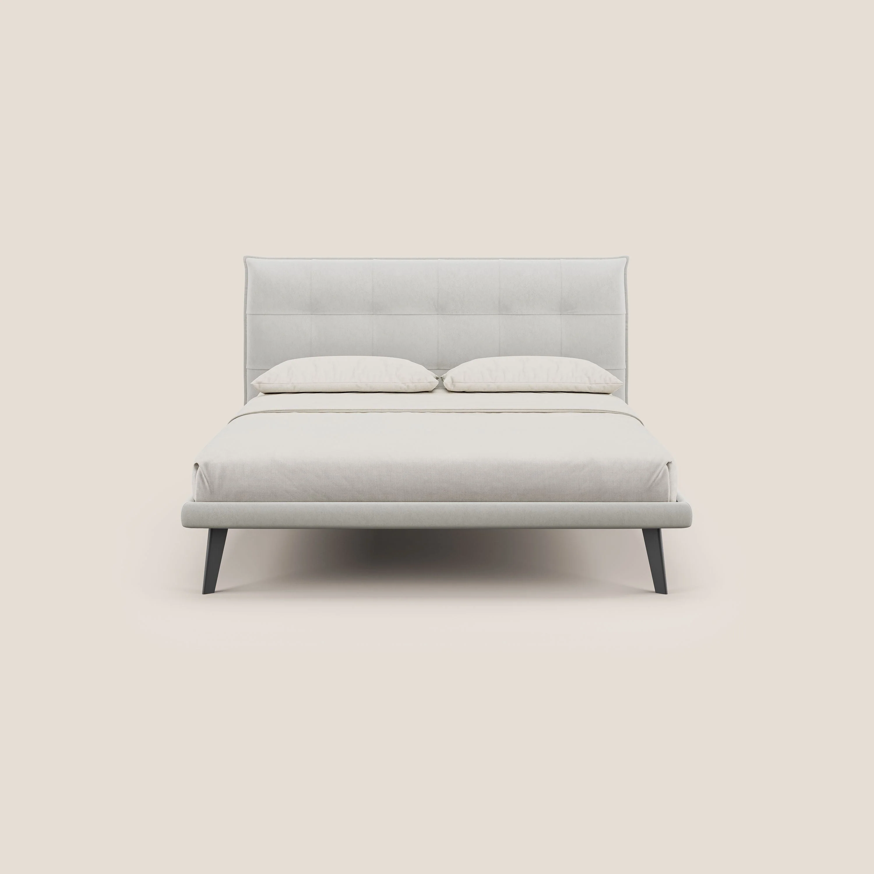 Brigitte lit avec tête de lit matelassée pieds hauts foncés et tissu imperméable T09 crème - Image 3