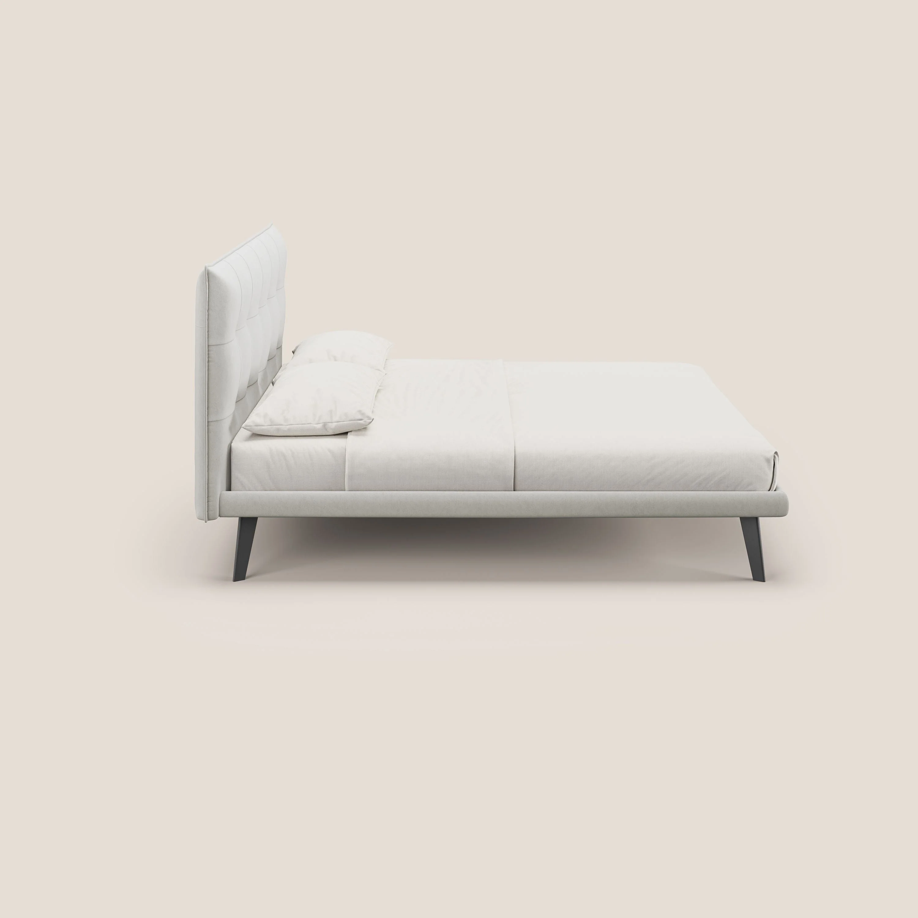 Brigitte lit avec tête de lit matelassée pieds hauts foncés et tissu imperméable T09 crème - Image 4