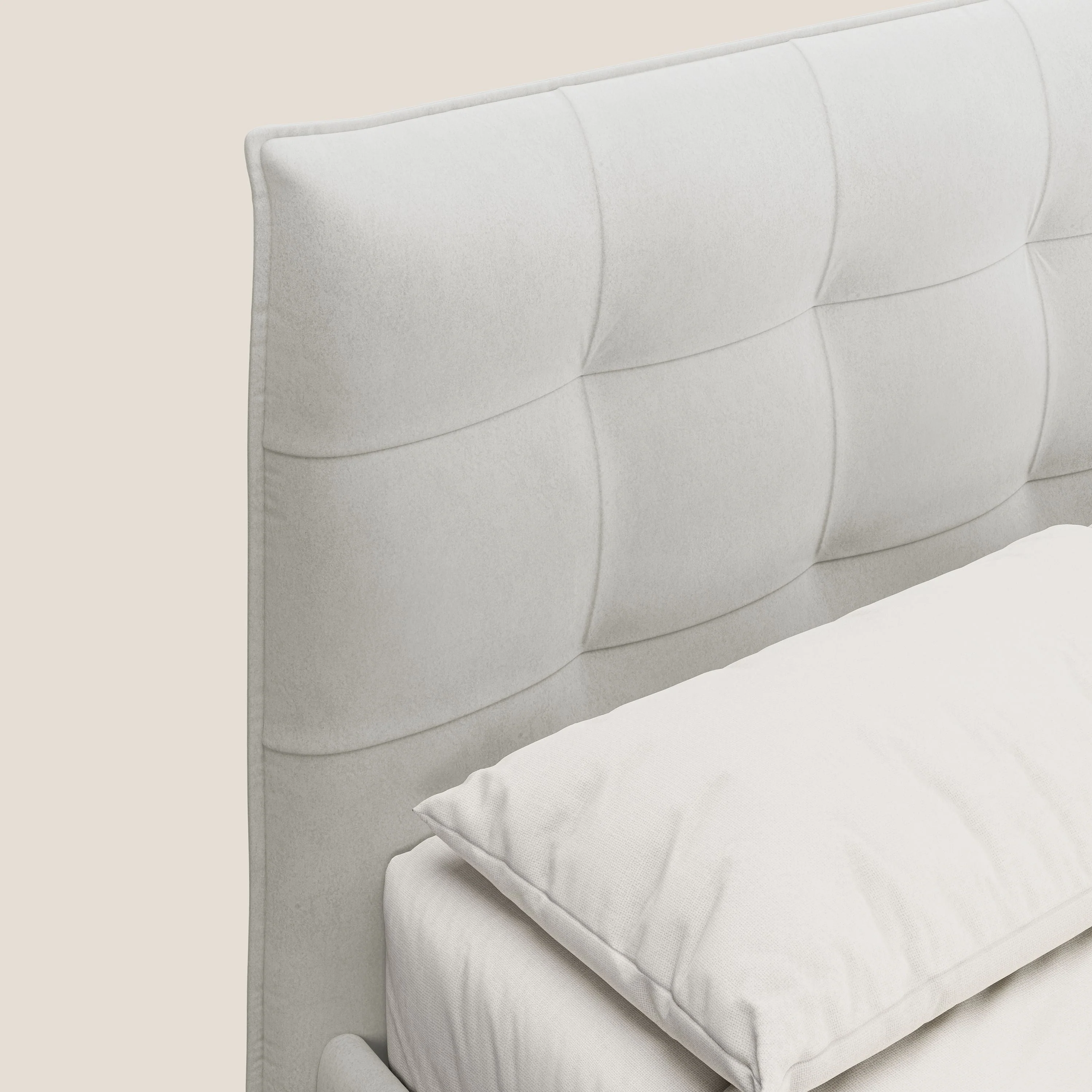 Brigitte lit avec tête de lit matelassée pieds hauts foncés et tissu imperméable T09 crème - Image 6