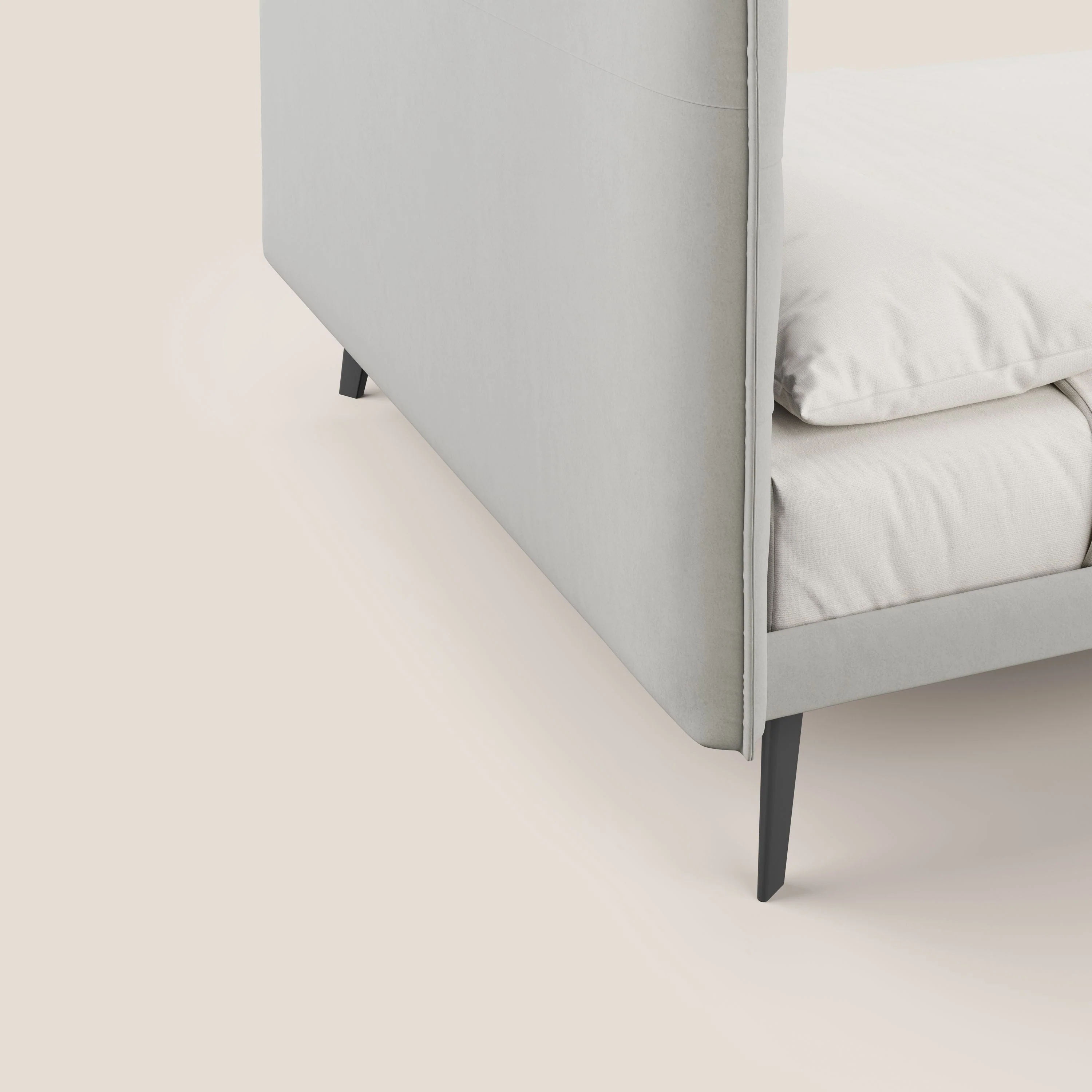 Brigitte lit avec tête de lit matelassée pieds hauts foncés et tissu imperméable T09 crème - Image 7