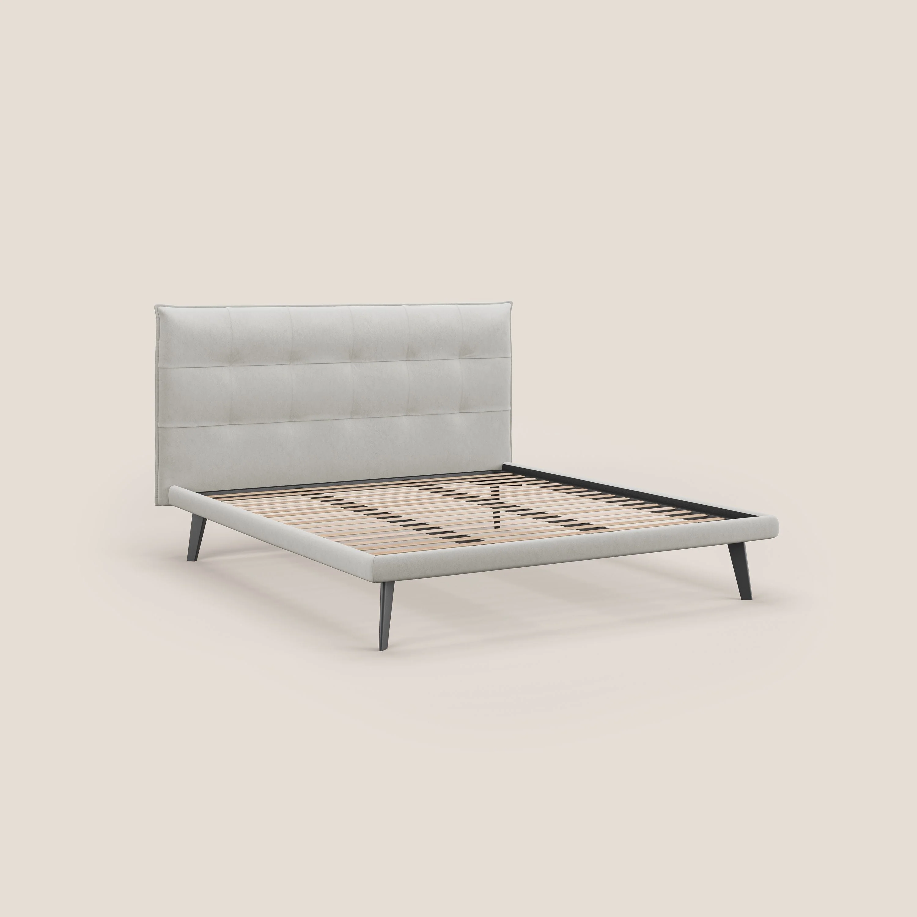 Brigitte lit avec tête de lit matelassée pieds hauts foncés et tissu imperméable T09 crème - Image 8